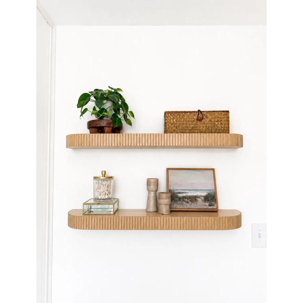 Wooden Floating Wall Shelf with Rounded Corners & Recessed Groove – Modern Farmhouse Wall Storage Decor
