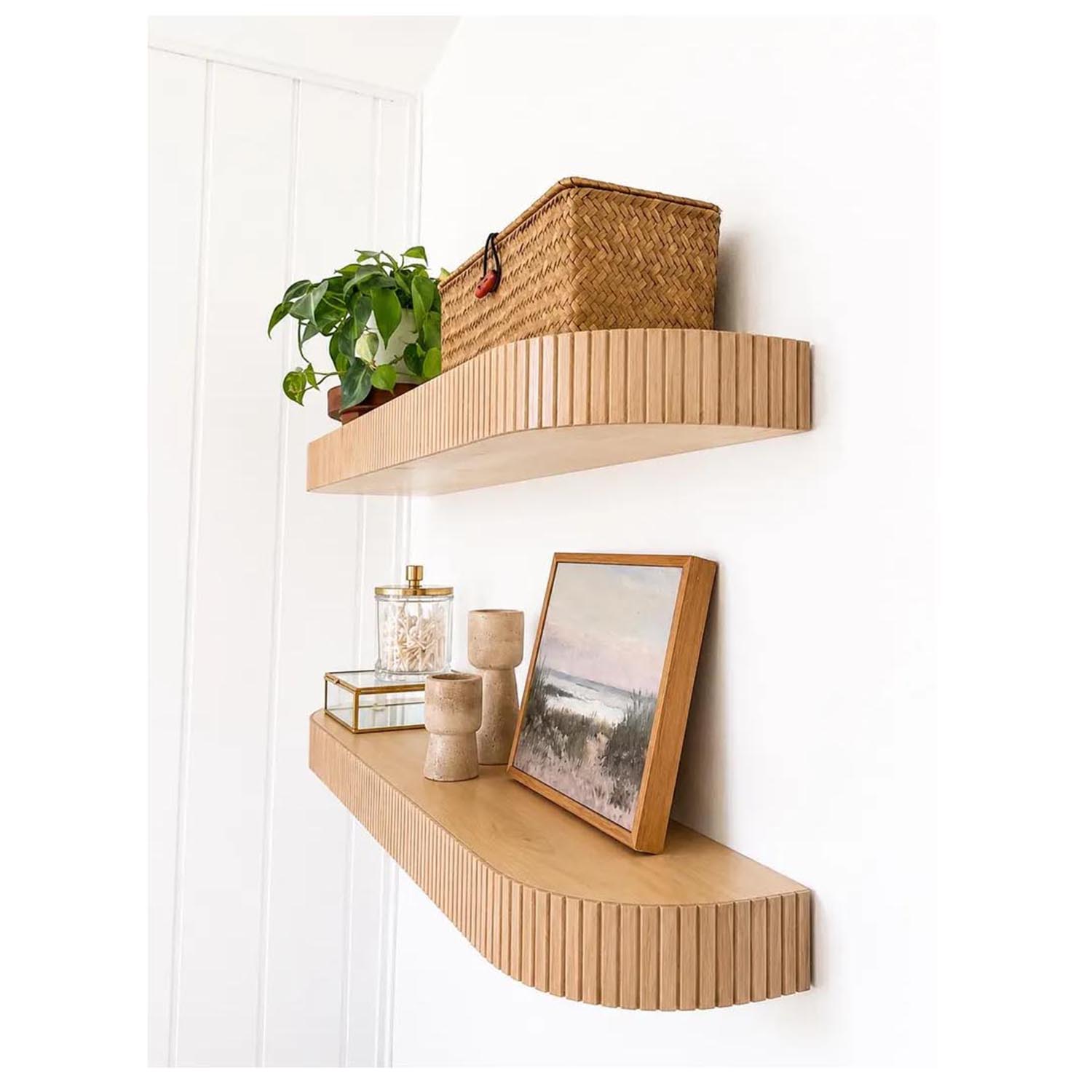 Wooden Floating Wall Shelf with Rounded Corners & Recessed Groove – Modern Farmhouse Wall Storage Decor - Image 2