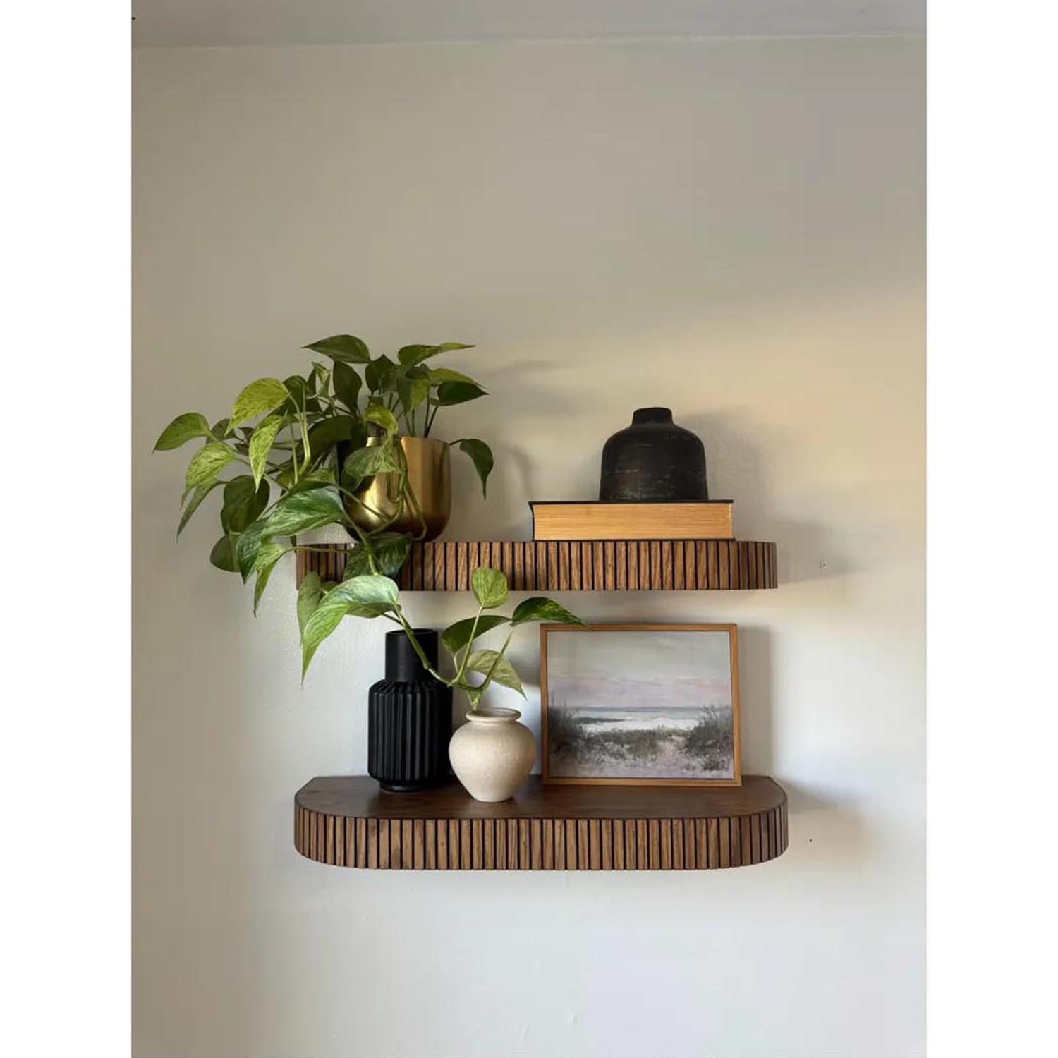 Wooden Floating Wall Shelf with Rounded Corners & Recessed Groove – Modern Farmhouse Wall Storage Decor - Image 3