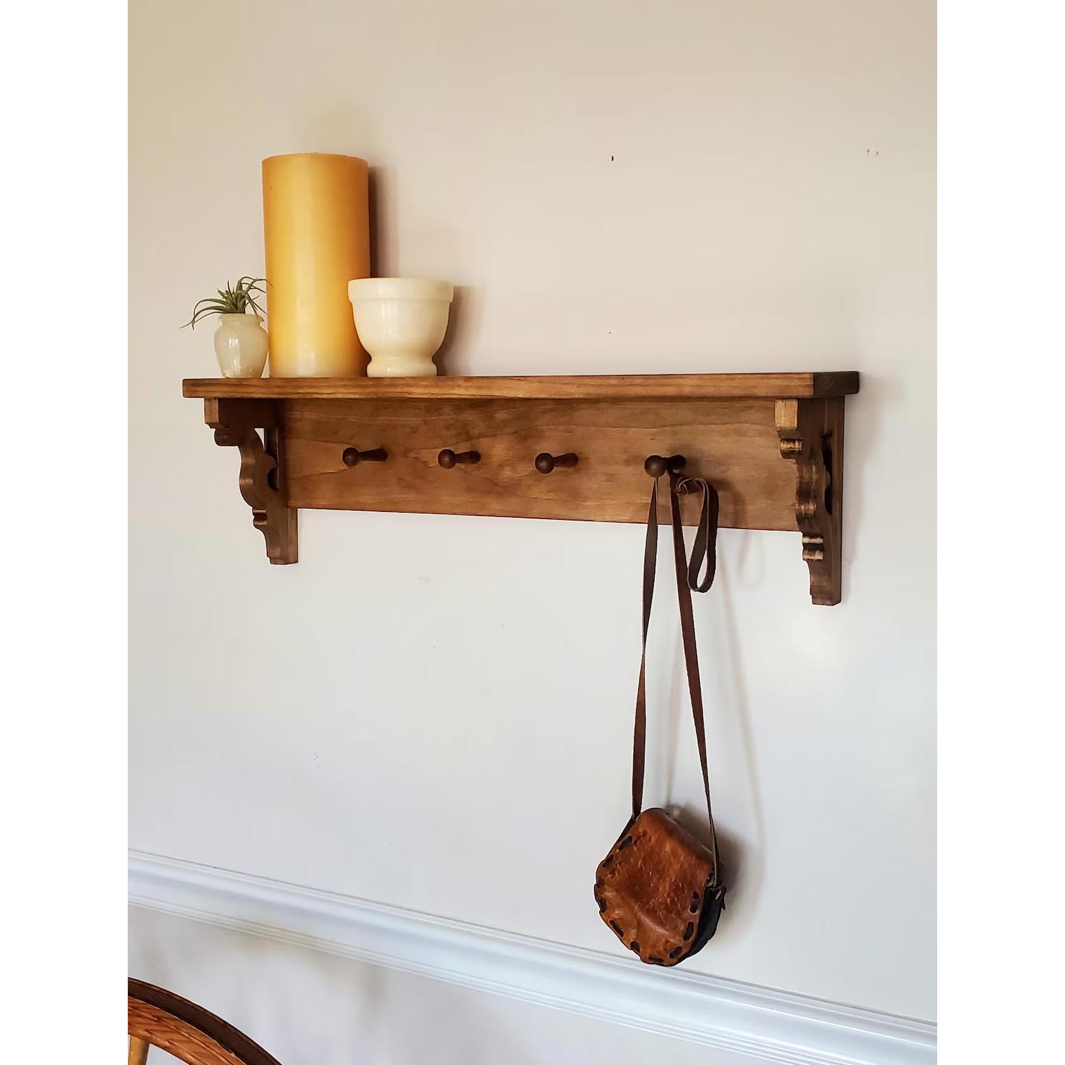 Rustic Wall Mounted Wooden Coat Rack with Shelf & Hooks – Handmade Farmhouse Entryway Storage Organizer - Image 2