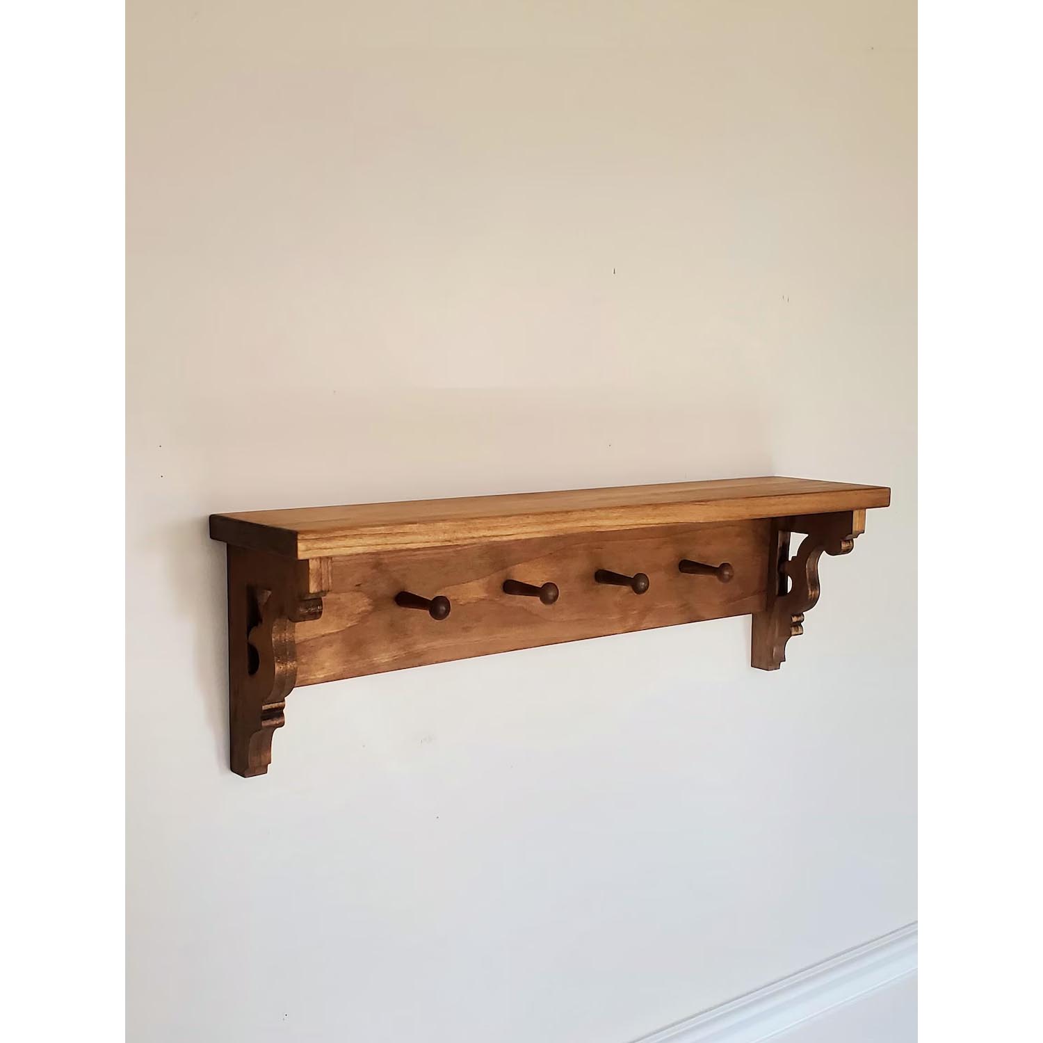 Rustic Wall Mounted Wooden Coat Rack with Shelf & Hooks – Handmade Farmhouse Entryway Storage Organizer - Image 3