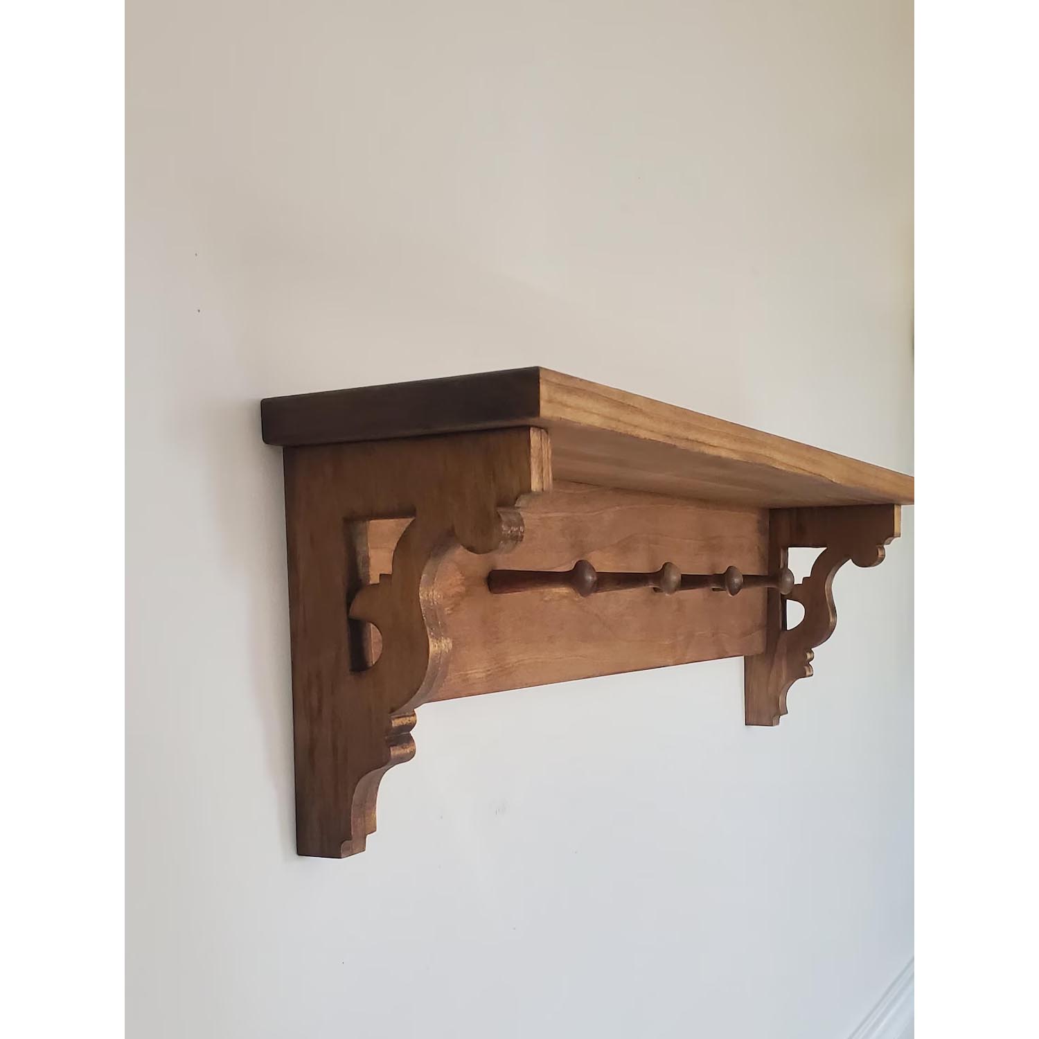 Rustic Wall Mounted Wooden Coat Rack with Shelf & Hooks – Handmade Farmhouse Entryway Storage Organizer - Image 4