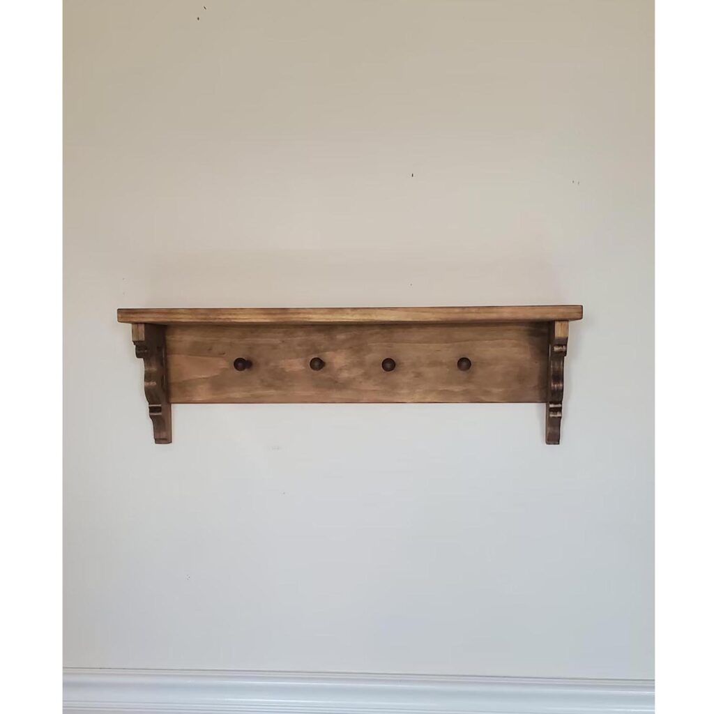 Rustic Wall Mounted Wooden Coat Rack with Shelf & Hooks – Handmade Farmhouse Entryway Storage Organizer