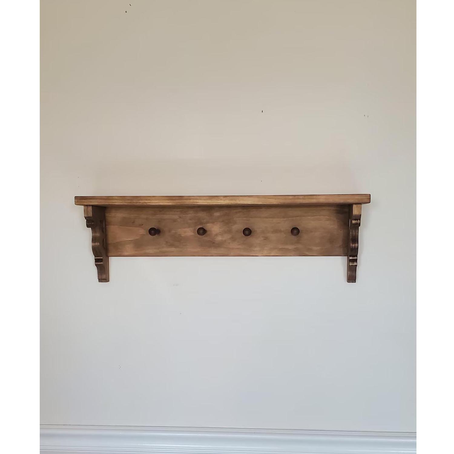 Rustic Wall Mounted Wooden Coat Rack with Shelf & Hooks – Handmade Farmhouse Entryway Storage Organizer