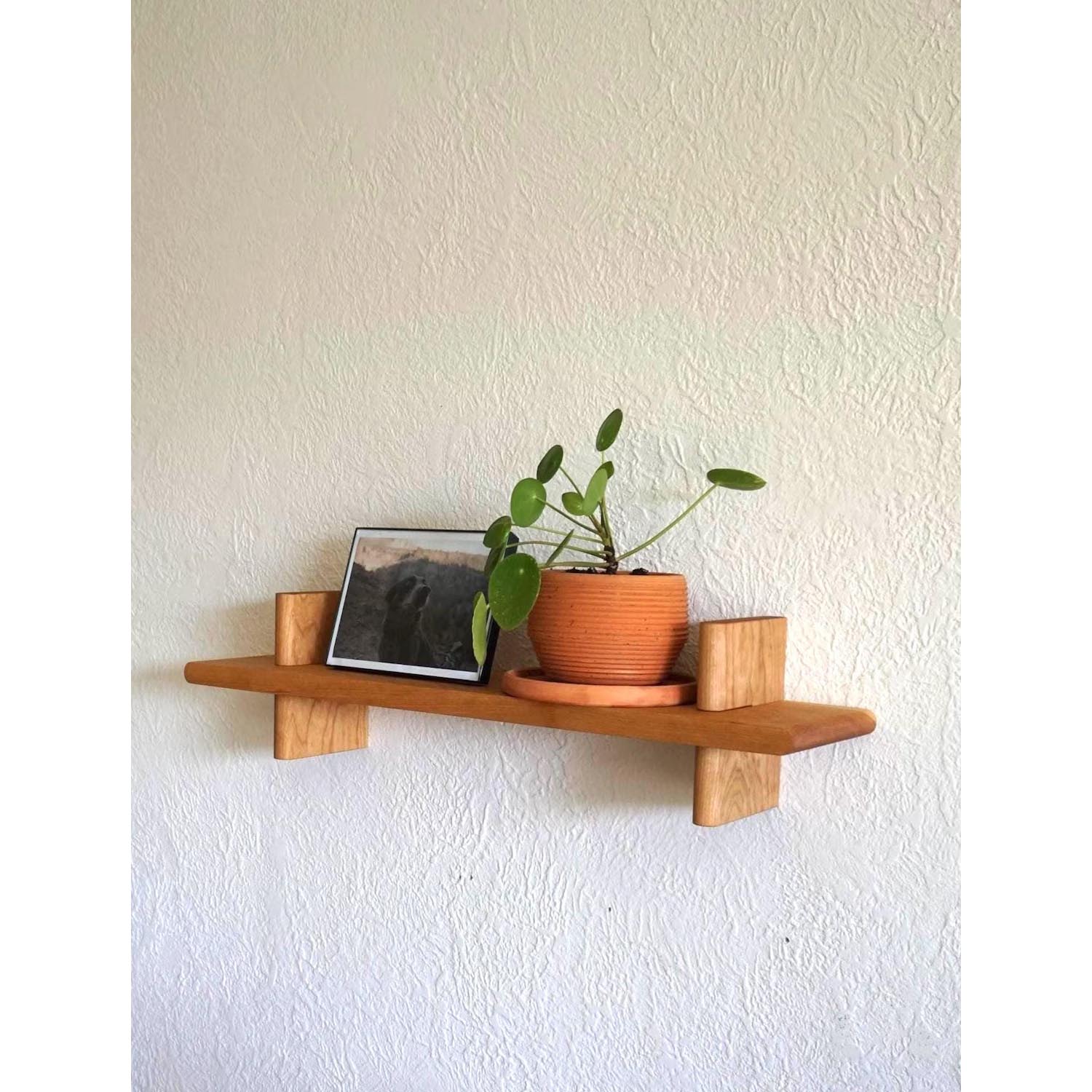 Minimalist Wooden Wall Mounted Storage Shelf – Handcrafted Wall Shelving for Plants & Books, Ideal for Bathroom or Entryway - Image 2