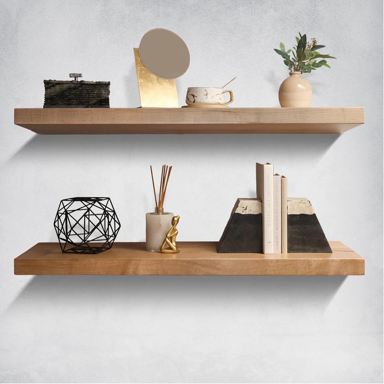 Maple Floating Wall Shelf – Heavy Duty Kitchen Wall Mount Storage Solid Wood Shelf