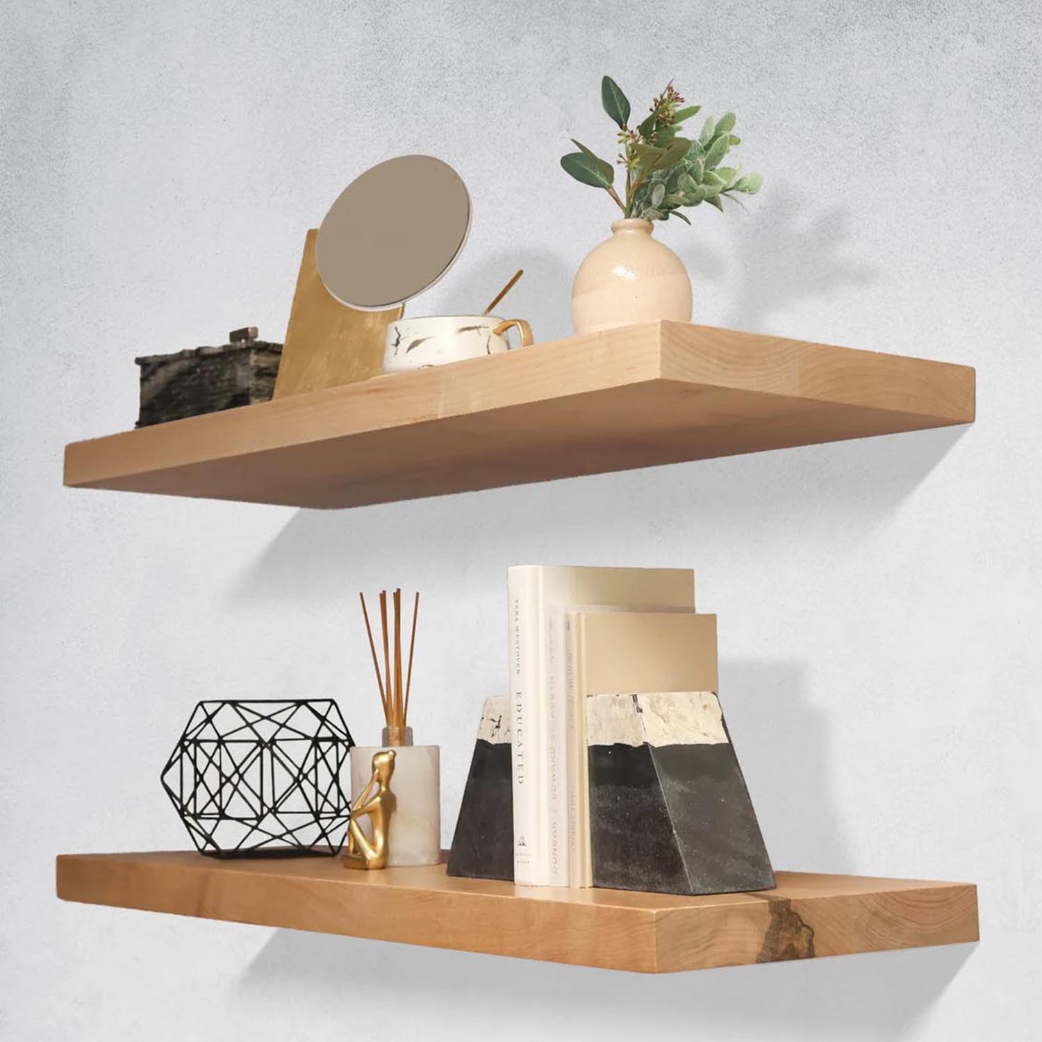 Maple Floating Wall Shelf – Heavy Duty Kitchen Wall Mount Storage Solid Wood Shelf - Image 2