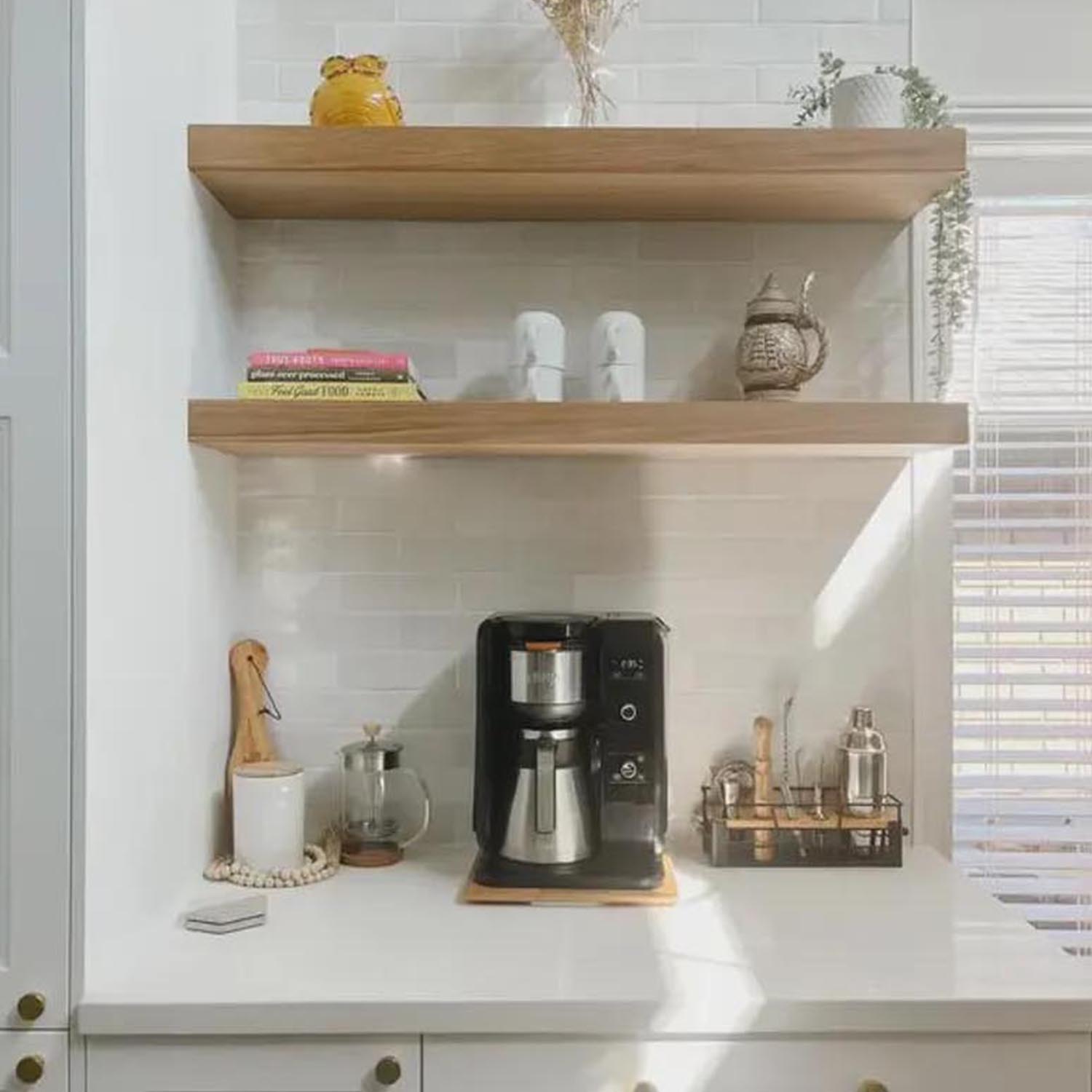 Handcrafted White Oak Floating Wall Shelf – Modern Solid Wood Wall Mount Storage Shelf for Kitchen - Image 3