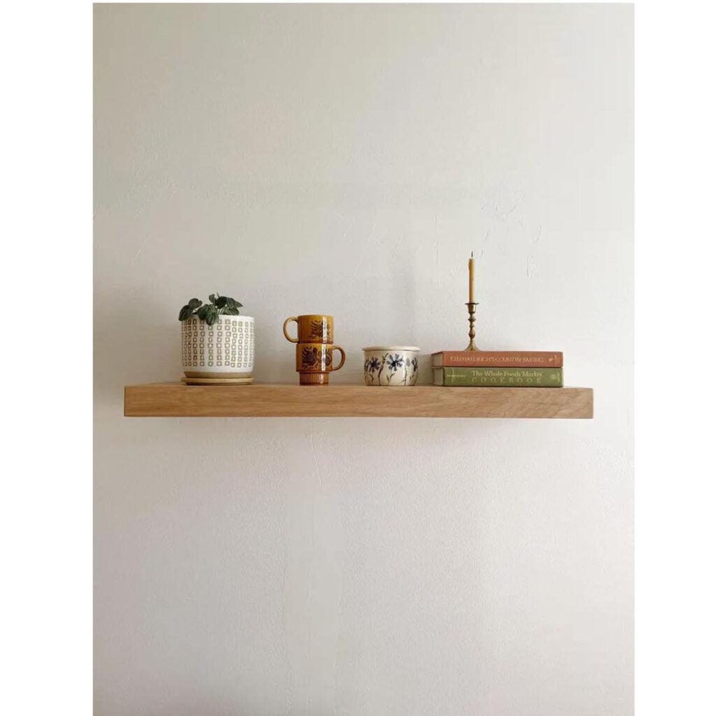 Handcrafted White Oak Floating Wall Shelf – Modern Solid Wood Wall Mount Storage Shelf for Kitchen