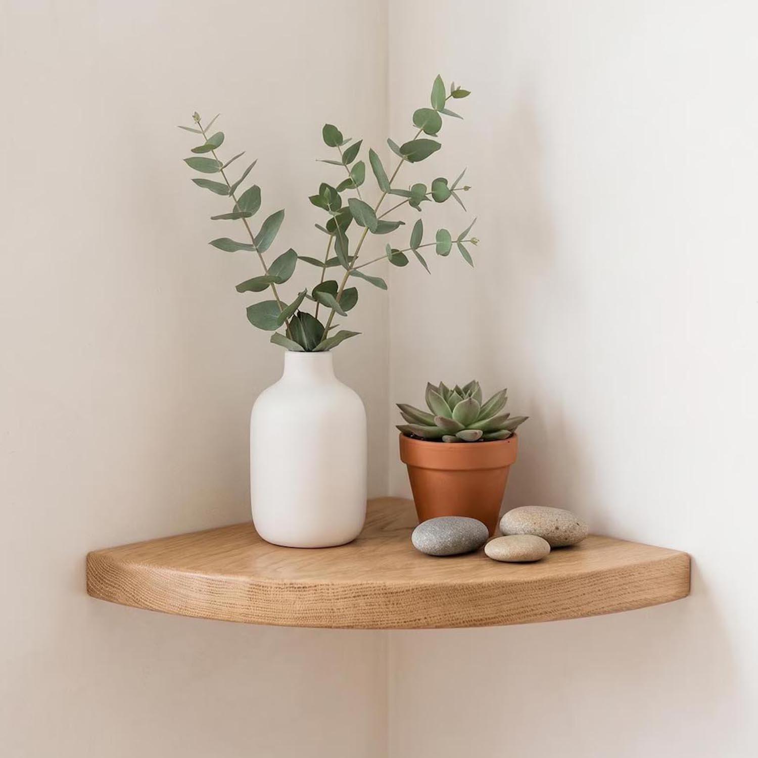 Corner Floating Wall Shelf – Natural Solid Oak Wall Mount Shelf with Hidden Bracket & Hand-Rounded Edge Ledge for Plants & Decor - Image 3