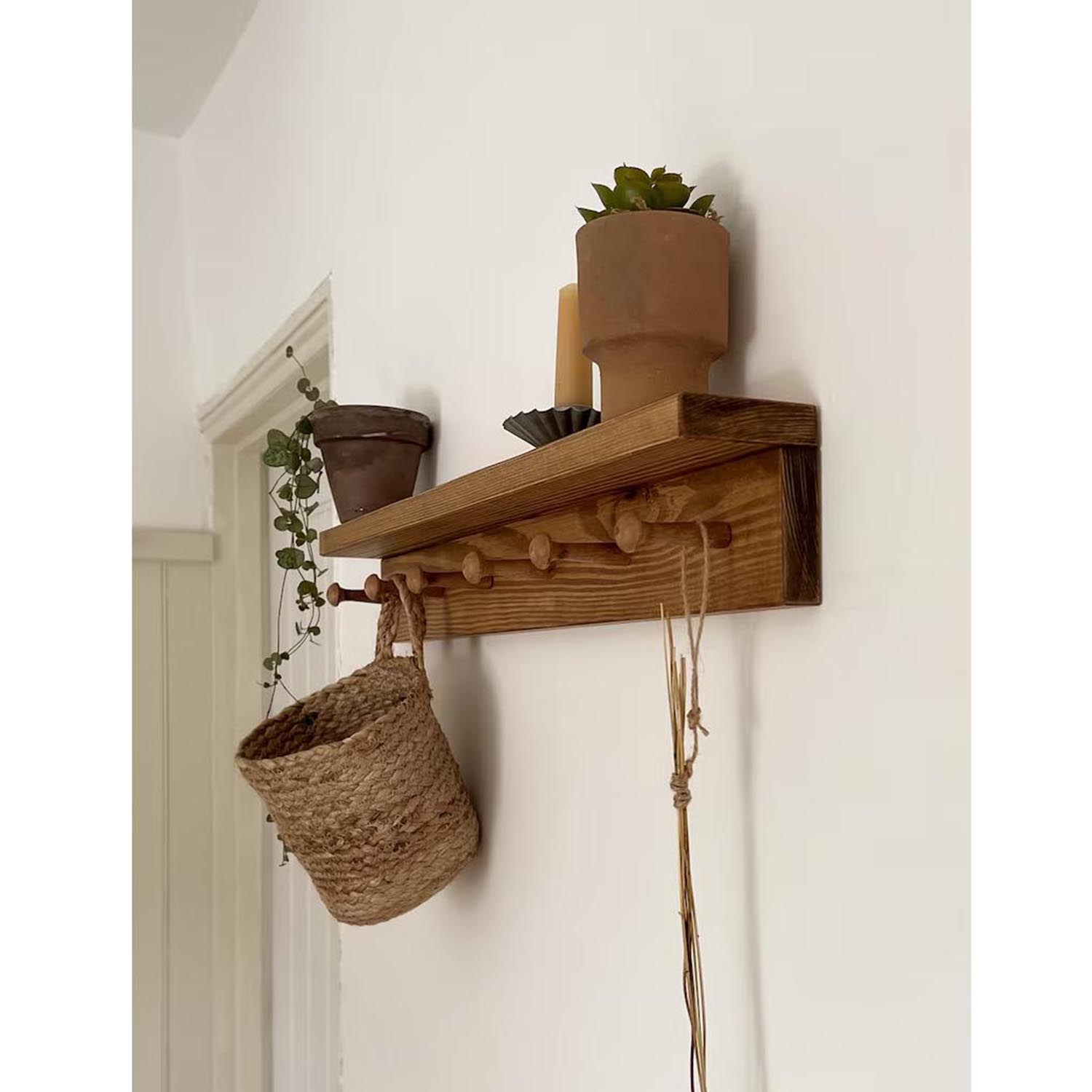 Solid Wood Cradle-Style Wall Hook Rack – Wall Mounted Hanging Storage, Coat Hooks & Kitchen Hanging Rail - Image 3