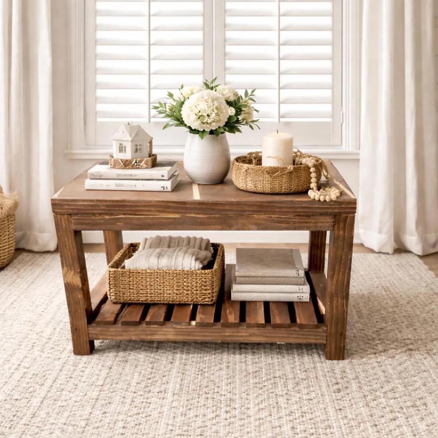 Handmade Farmhouse Two-Tier Entryway Console Table – Walnut Finish Indoor Plant Display Stand - Image 2
