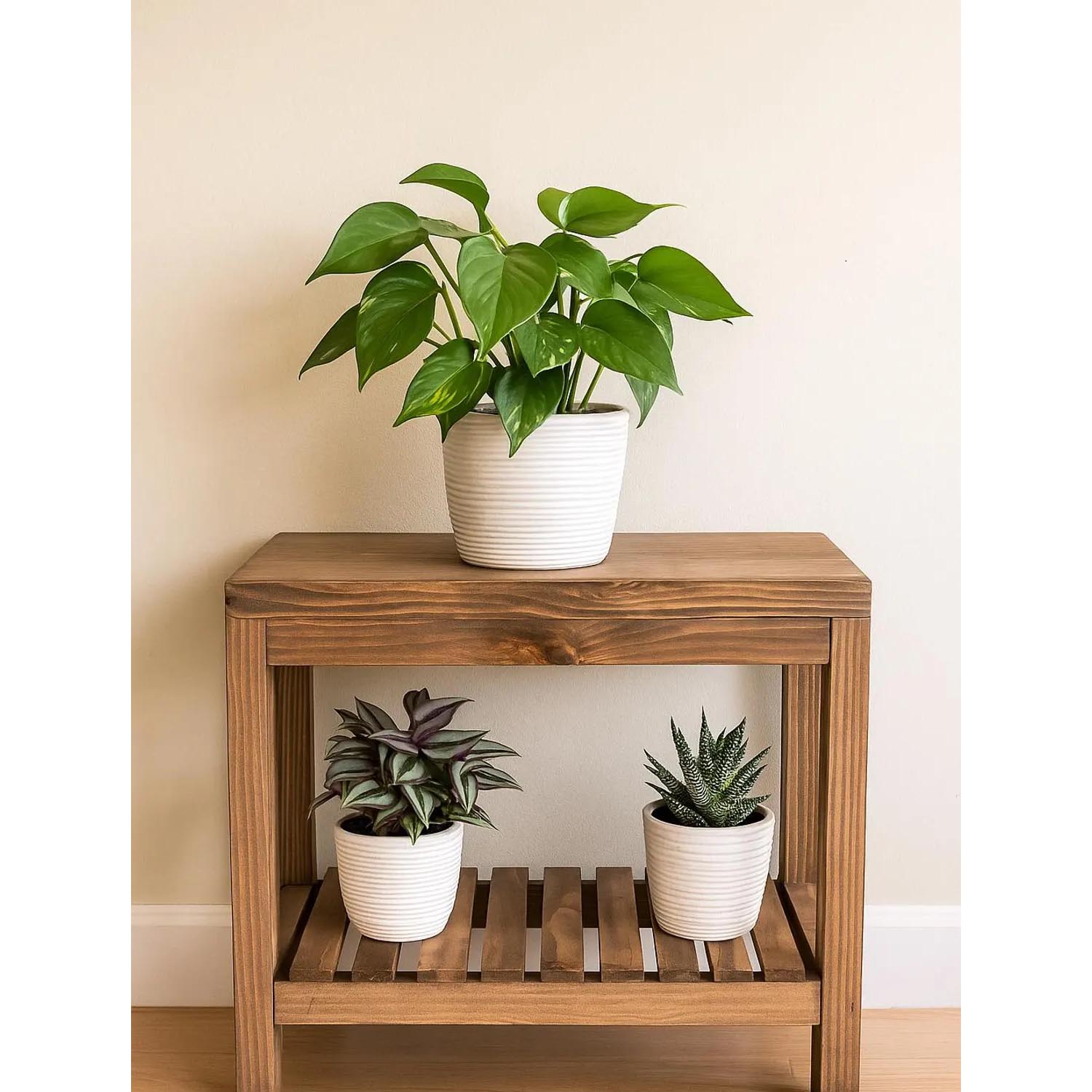 Handmade Farmhouse Two-Tier Entryway Console Table – Walnut Finish Indoor Plant Display Stand - Image 3