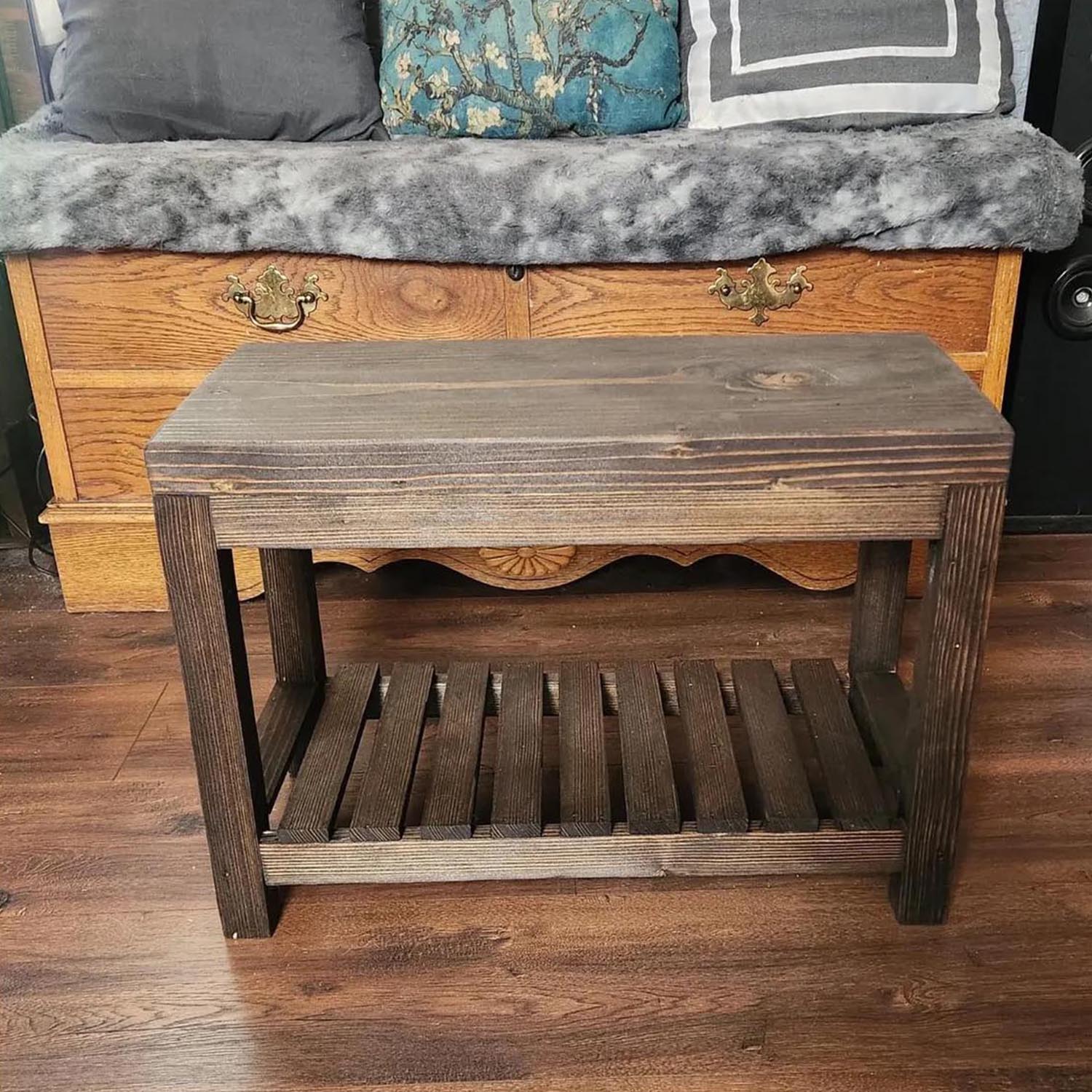 Handmade Farmhouse Two-Tier Entryway Console Table – Walnut Finish Indoor Plant Display Stand - Image 4