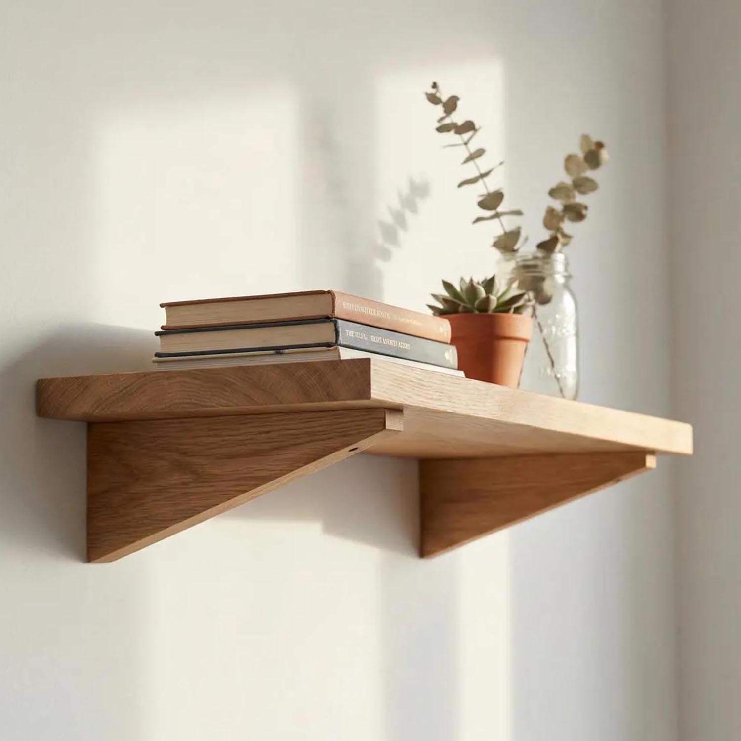 Oak Wood Floating Shelf Brackets – Minimalist Wall Mounted Support for Wall Shelves - Image 2