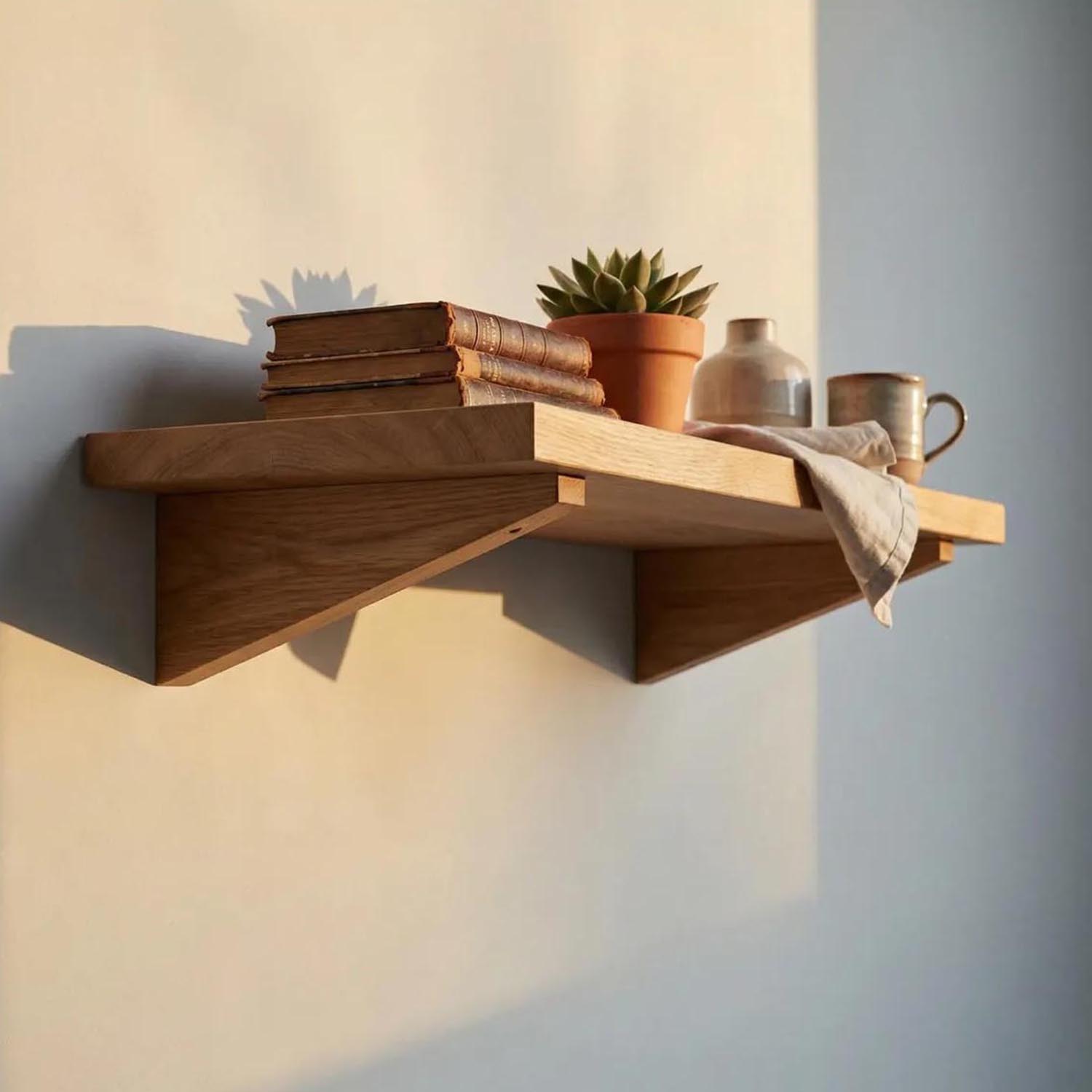Oak Wood Floating Shelf Brackets – Minimalist Wall Mounted Support for Wall Shelves - Image 3