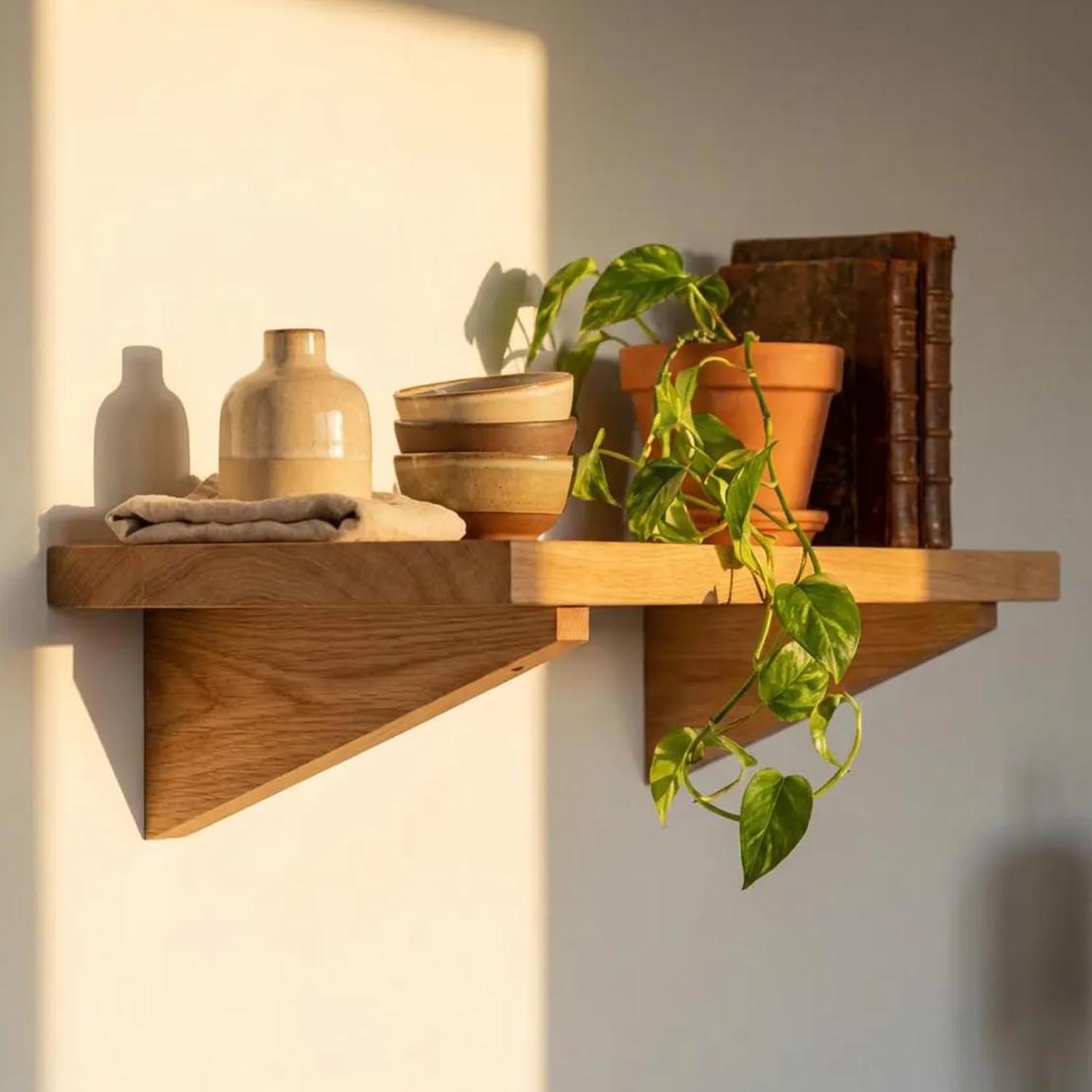 Oak Wood Floating Shelf Brackets – Minimalist Wall Mounted Support for Wall Shelves - Image 4