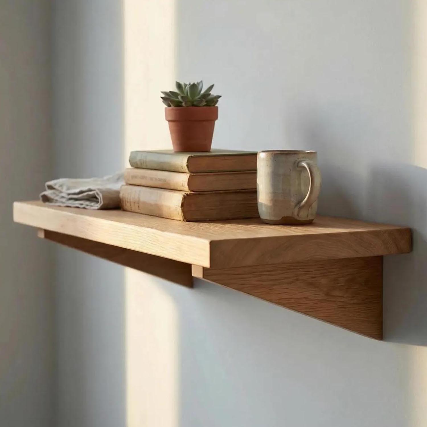 Oak Wood Floating Shelf Brackets – Minimalist Wall Mounted Support for Wall Shelves - Image 5
