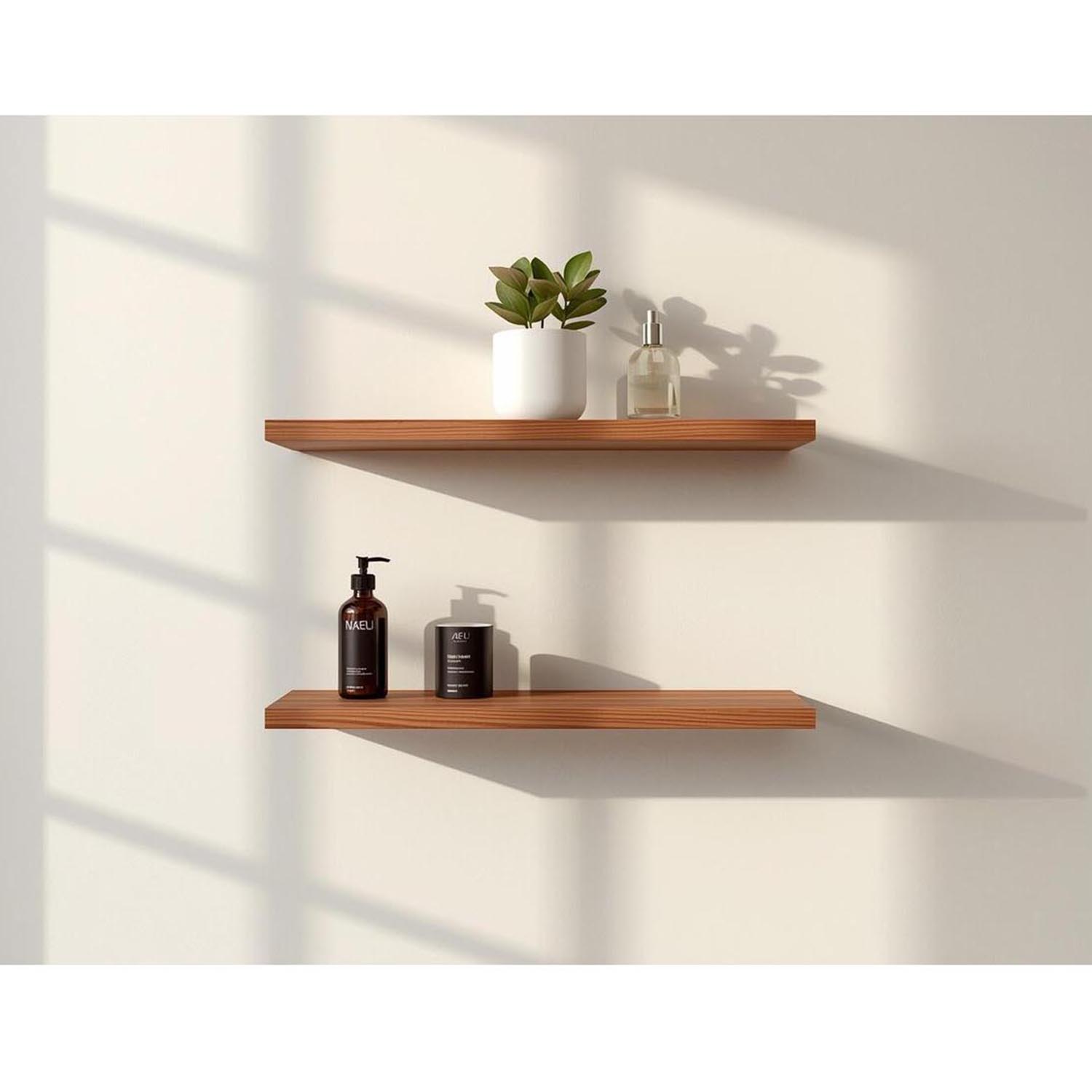 Solid Wood Floating Shelf with Unique Natural Wood Grain – Wall Mounted Decorative Storage Shelf - Image 2