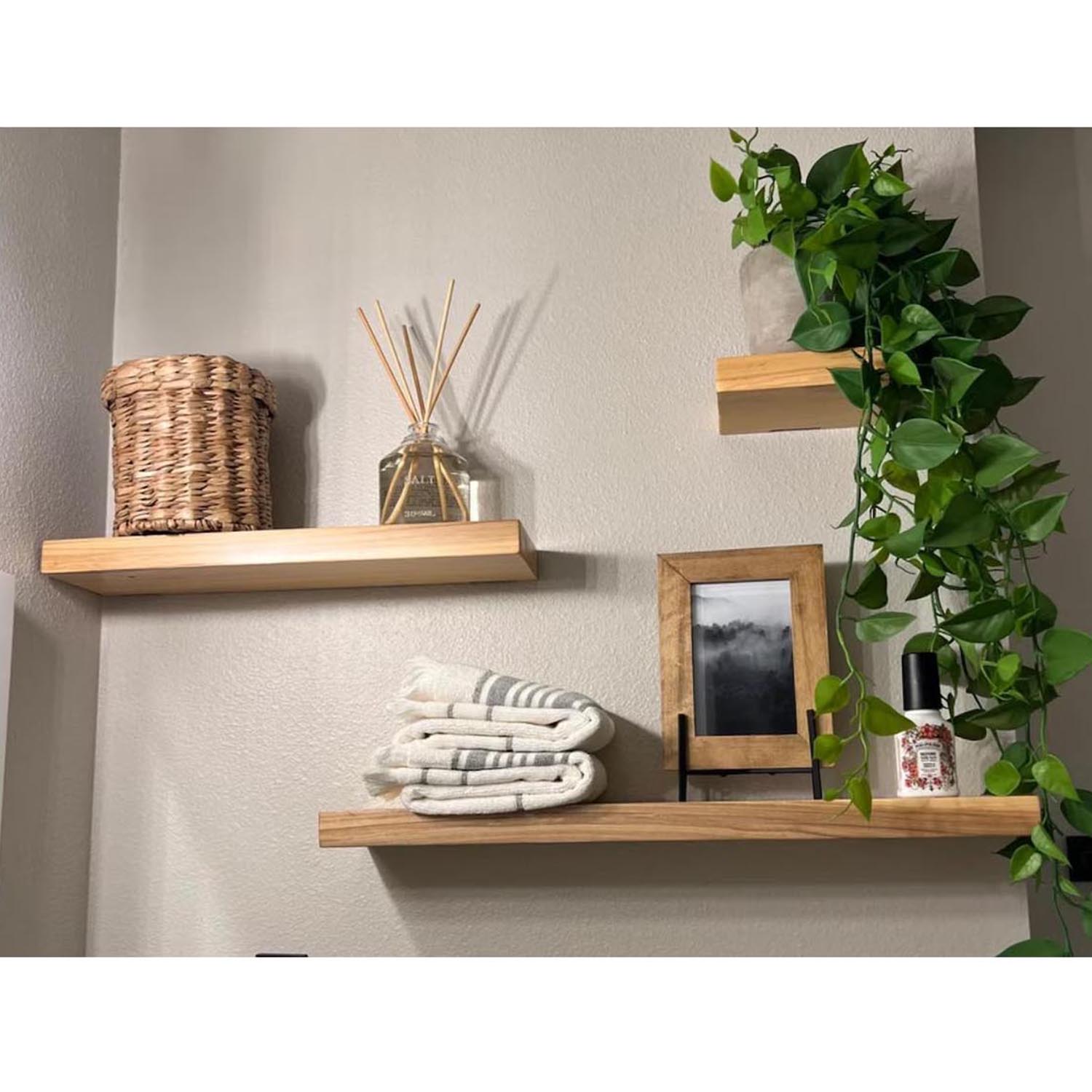 Solid Wood Floating Shelf with Unique Natural Wood Grain – Wall Mounted Decorative Storage Shelf - Image 3
