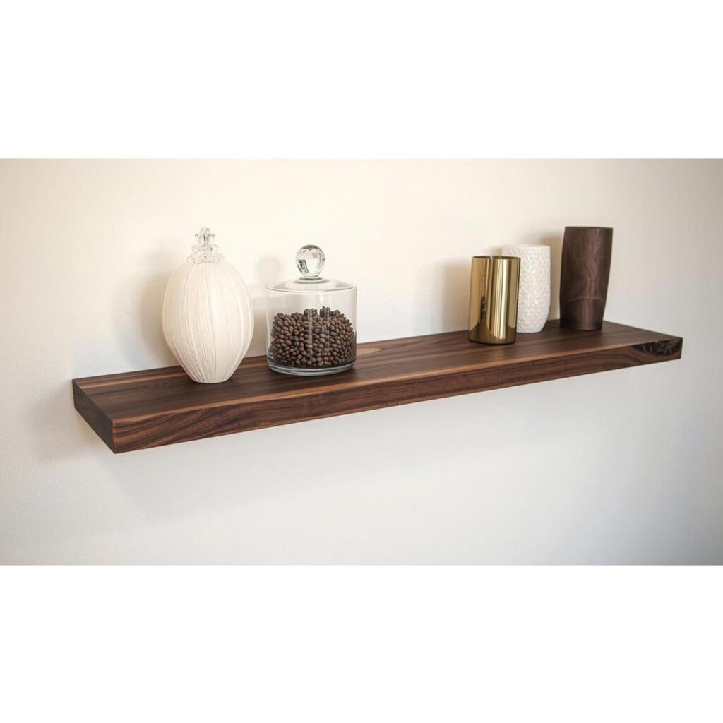 Solid Wood Floating Shelf with Unique Natural Wood Grain – Wall Mounted Decorative Storage Shelf