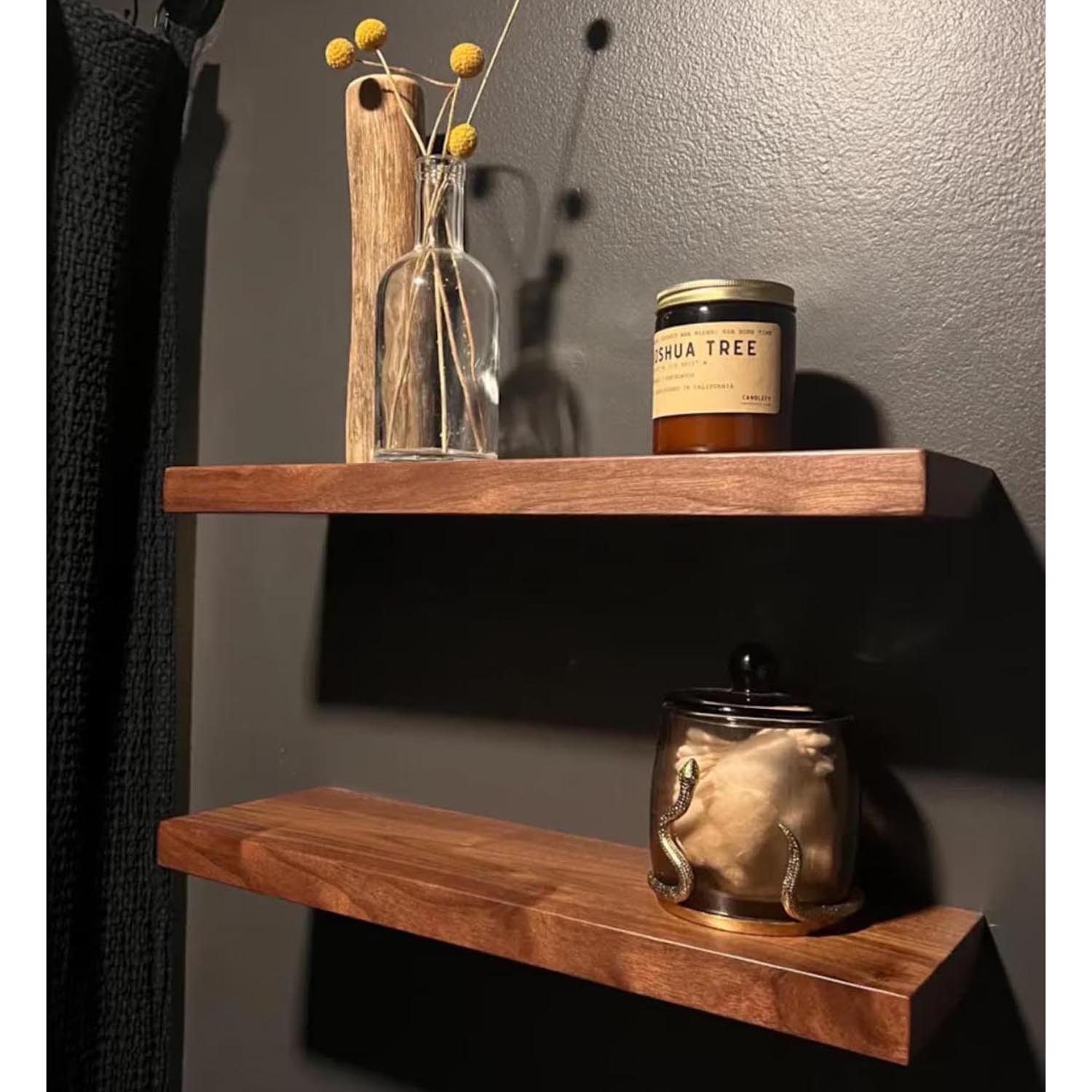 Solid Wood Floating Shelf with Unique Natural Wood Grain – Wall Mounted Decorative Storage Shelf - Image 5