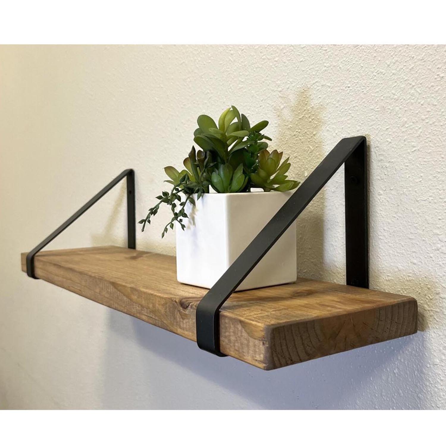 Rustic Wall Mounted Shelf with Triangle Brackets – Special Walnut Stained Farmhouse Wall Decor - Image 2