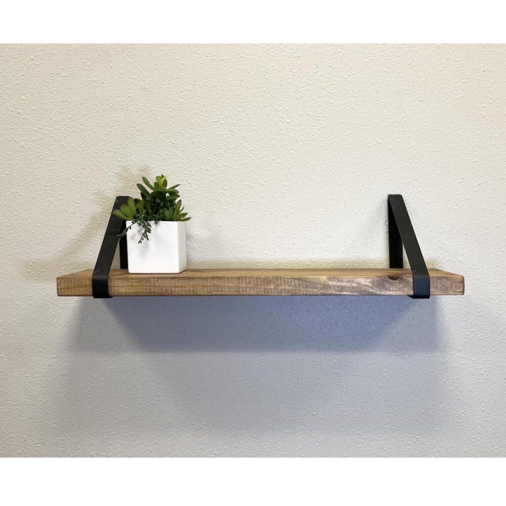 Rustic Wall Mounted Shelf with Triangle Brackets – Special Walnut Stained Farmhouse Wall Decor