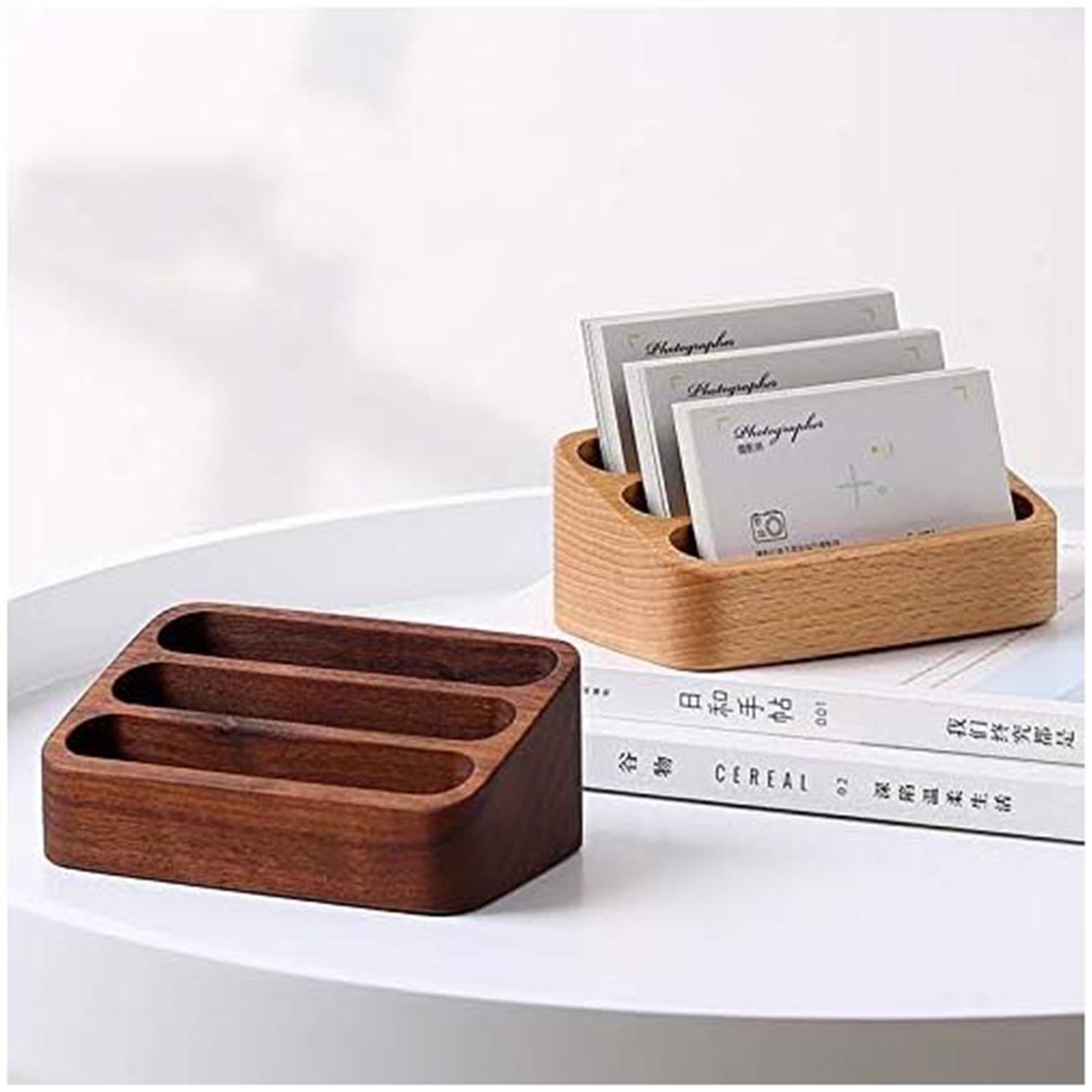 Wooden Business Card Holder for Desk, 3 Card Slots Business Card Display Holder Stand - Image 4