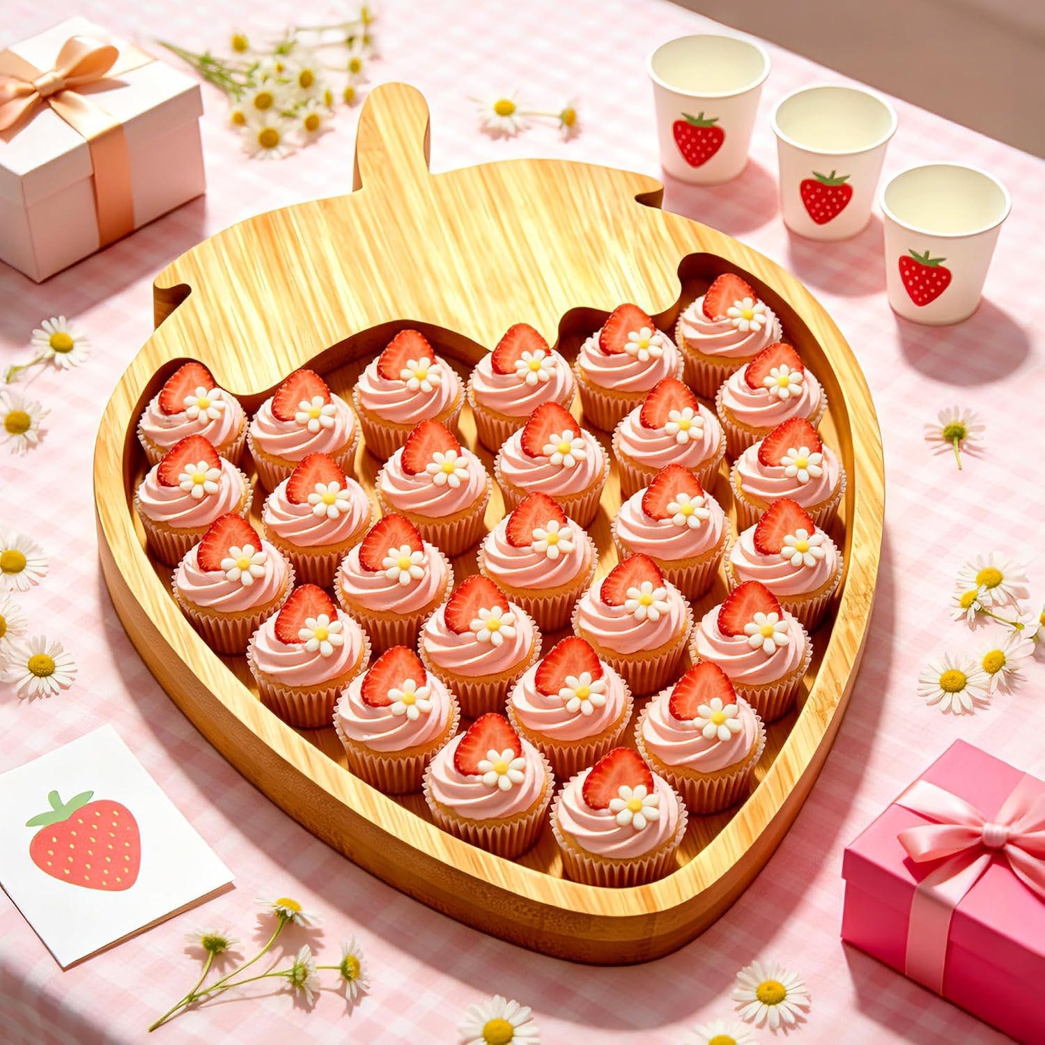 Wooden Strawberry Charcuterie Board – Strawberry Serving Tray for Outdoor Food Plating - Image 4
