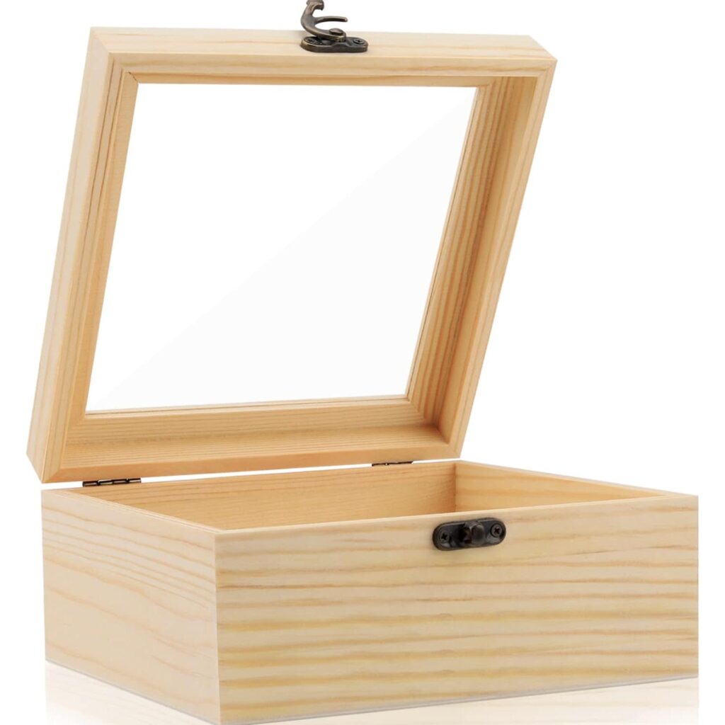 Extra Large Unfinished Pine Wooden Storage Box – Rectangular Natural Wood Box with Hinged Lid & Front Clasp for DIY Craft, Art & Hobbies