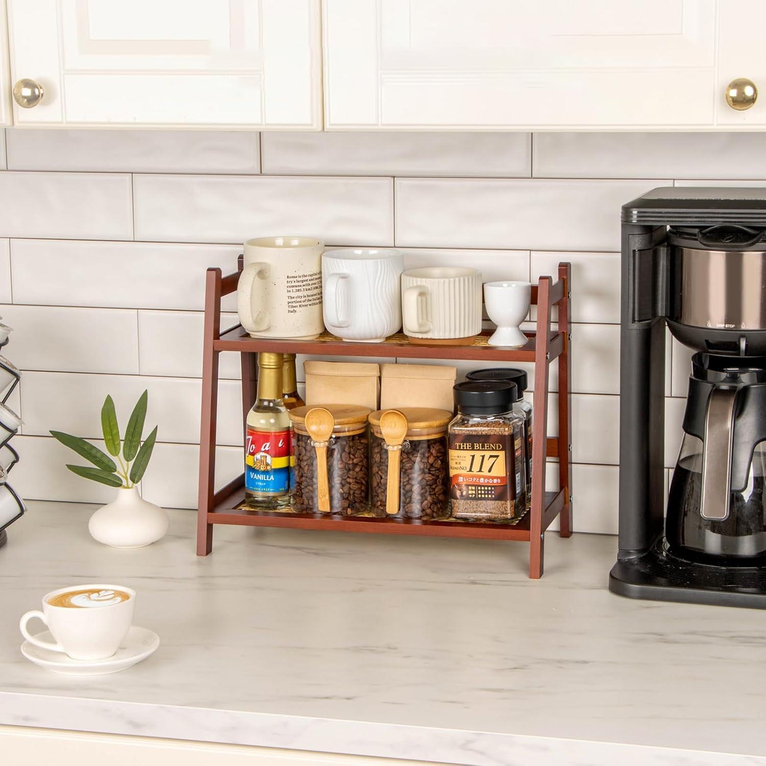 Bamboo Countertop Coffee & Tea Station – Natural Bamboo Tabletop Storage Rack & Coffee Corner Organizer - Image 2
