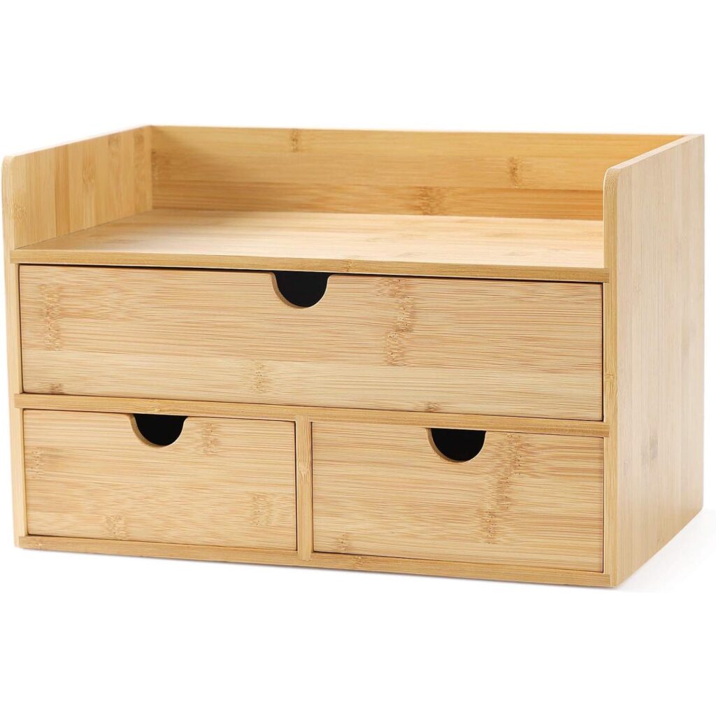 Bamboo Desktop Storage Rack with 3 Drawers – Natural Bamboo Organizer Box for Stationery & Sundries
