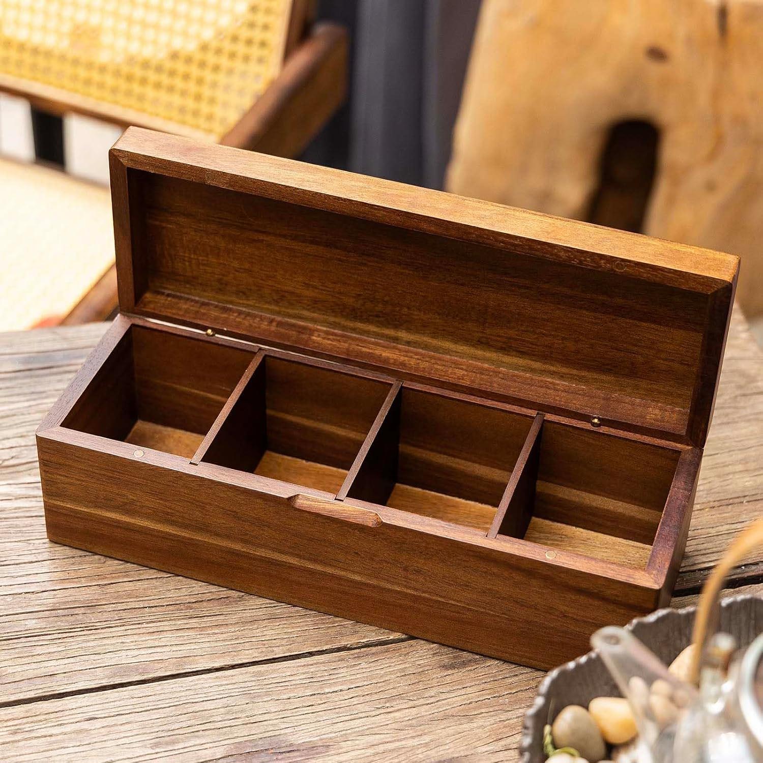 Acacia Wood Tea Bag Storage Box – 4-Compartment Tea Holder & Desktop Tea Display Stand - Image 5