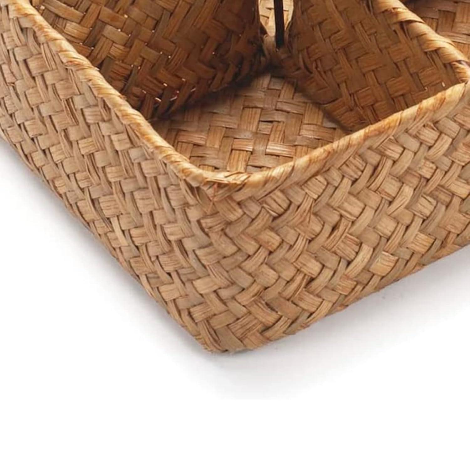 Seaweed Woven Divided Storage Basket – Tea Bag & Sugar Packet Holder, Coffee Station & Condiment Organizer for Drawer, Shelf & Countertop - Image 2