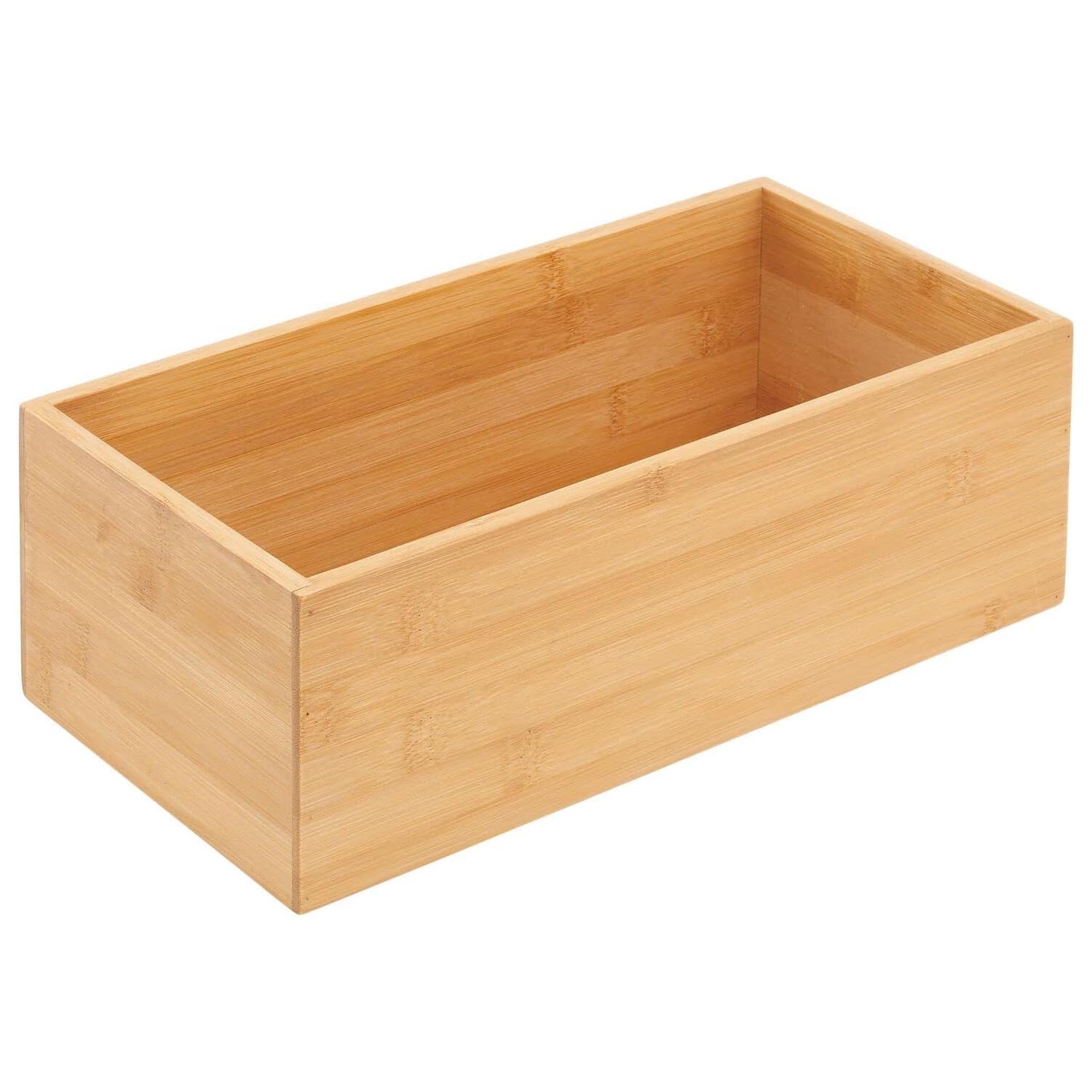 Wooden Tea Bag Storage Box – Rectangular Large Capacity 30.48cm Kitchen Food Organizer, Stackable & Natural