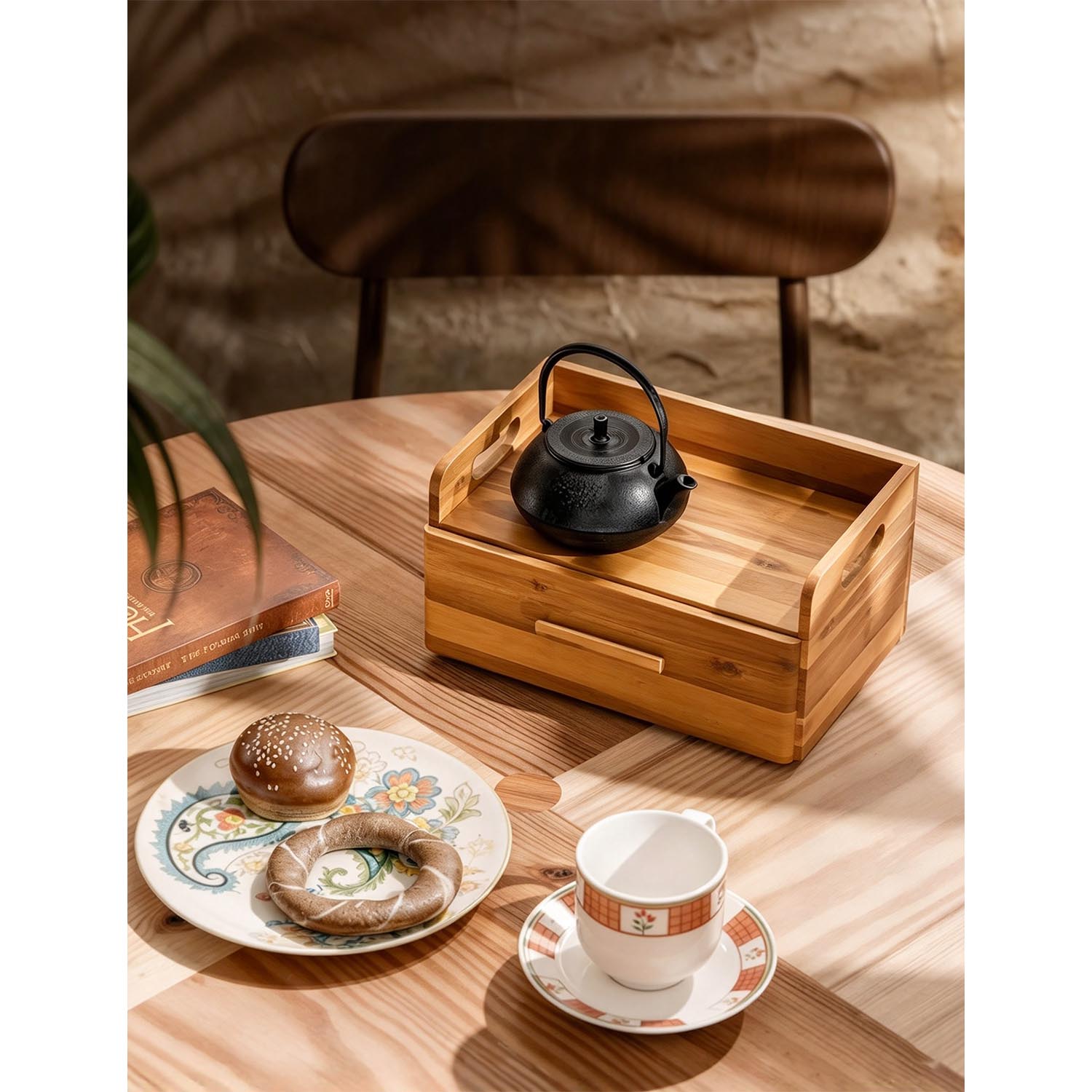 Acacia Wood Tea Storage Box with Drawer – Solid Wood Tea & Coffee Holder, Desktop Organizer - Image 5