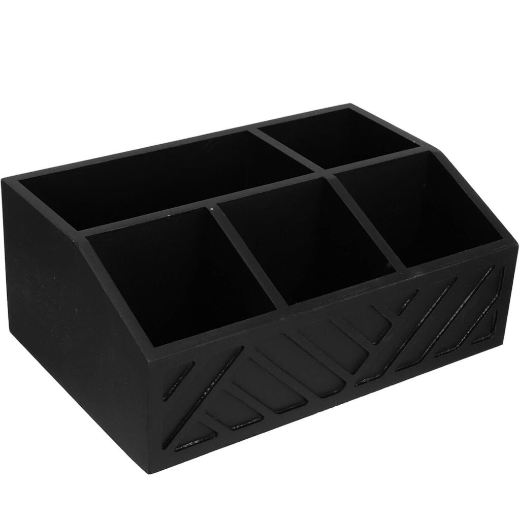 Wooden Tea Bag Organizer Box – Divided Coffee Storage Bin & Solid Wood Rectangular Counter Holder