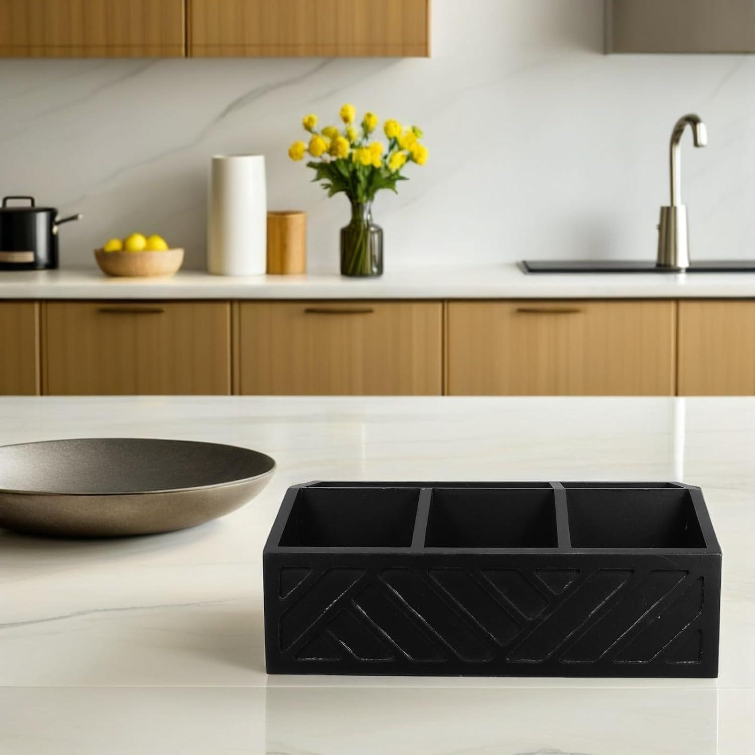 Wooden Tea Bag Organizer Box – Divided Coffee Storage Bin & Solid Wood Rectangular Counter Holder - Image 3