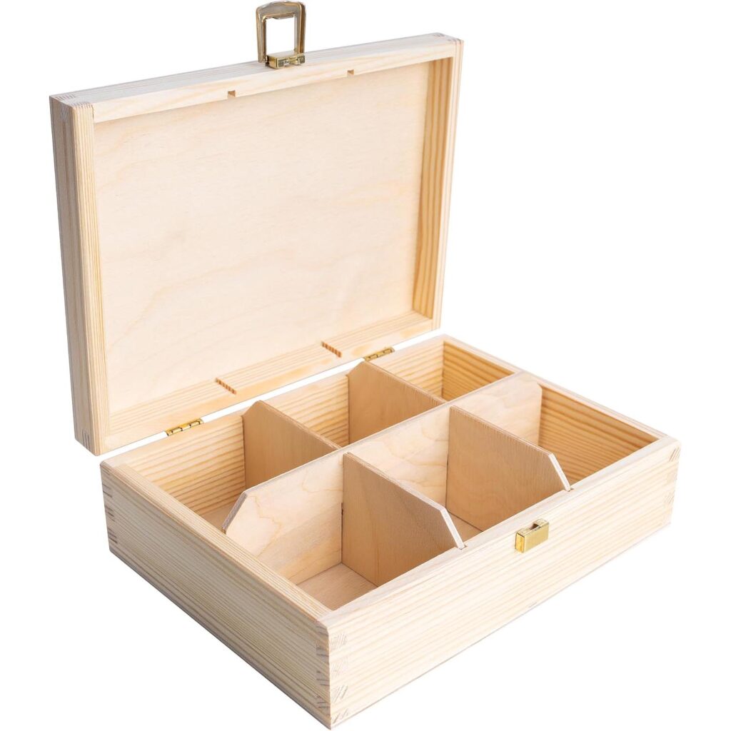 Unpainted Wooden Tea Bag Organizer – Natural Wood Storage Box with Dividers for Kitchen