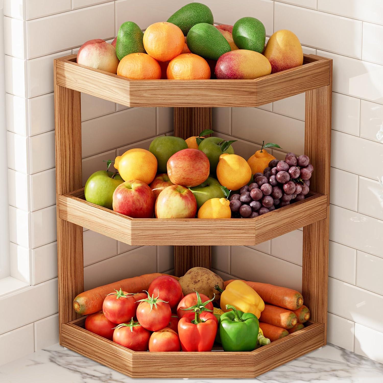 3-Tier Wooden Corner Shelf – Large Capacity Kitchen Counter Organizer - Image 2