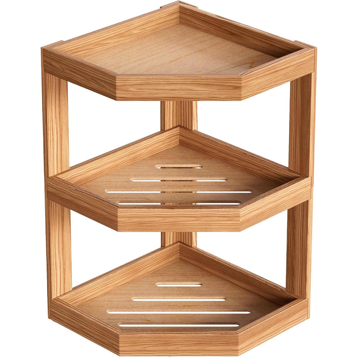 3-Tier Wooden Corner Shelf – Large Capacity Kitchen Counter Organizer