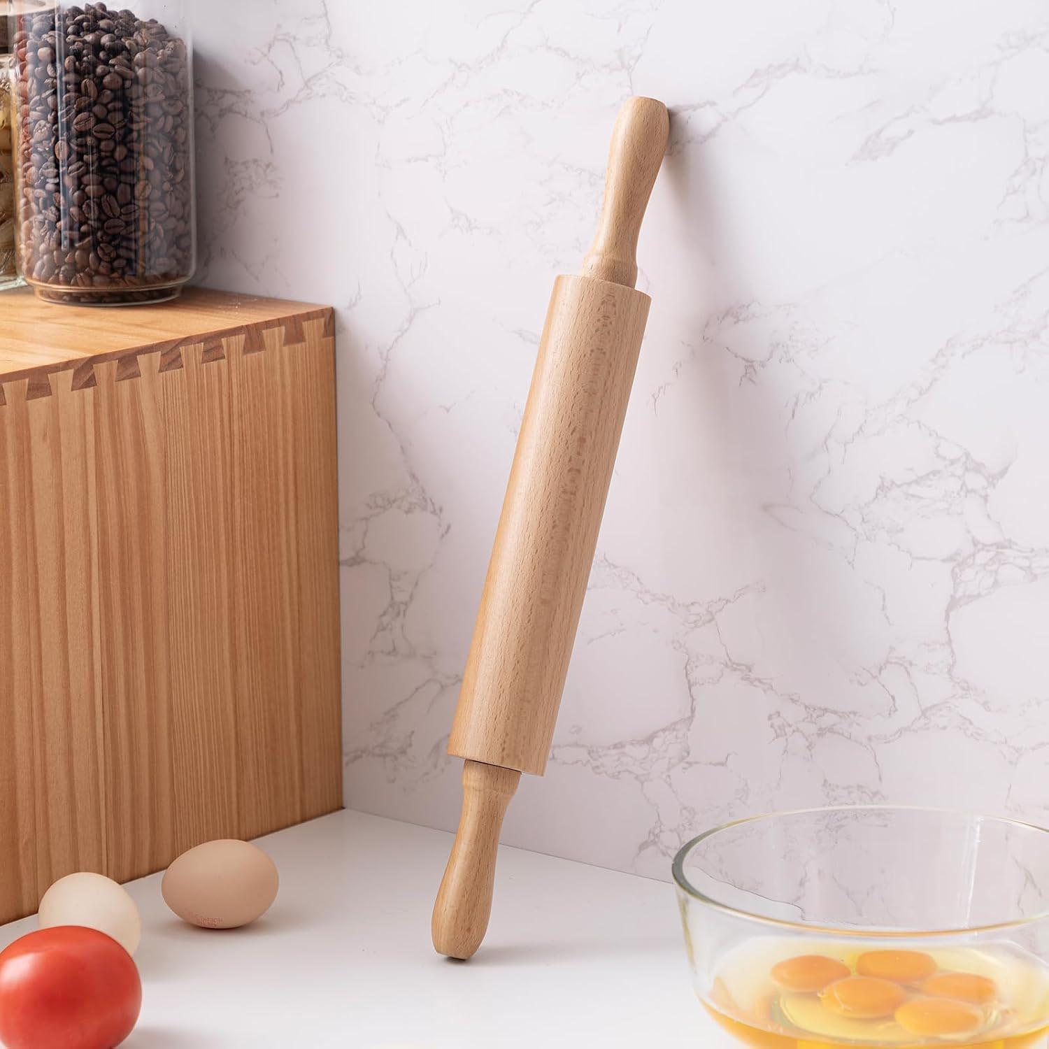 Wooden Rolling Pin – Nonstick Extra Wide Dough Roller Pastry Tool for Dumpling Wrappers, Pizza & Cookie Baking - Image 2