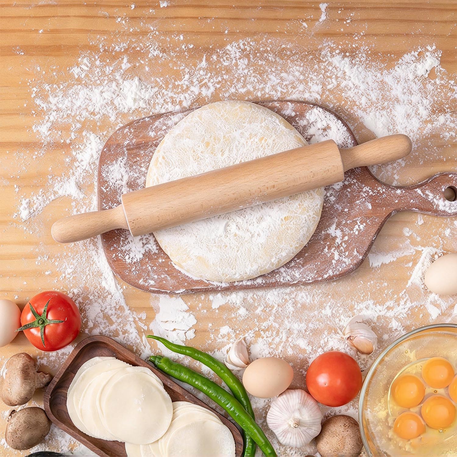 Wooden Rolling Pin – Nonstick Extra Wide Dough Roller Pastry Tool for Dumpling Wrappers, Pizza & Cookie Baking - Image 5