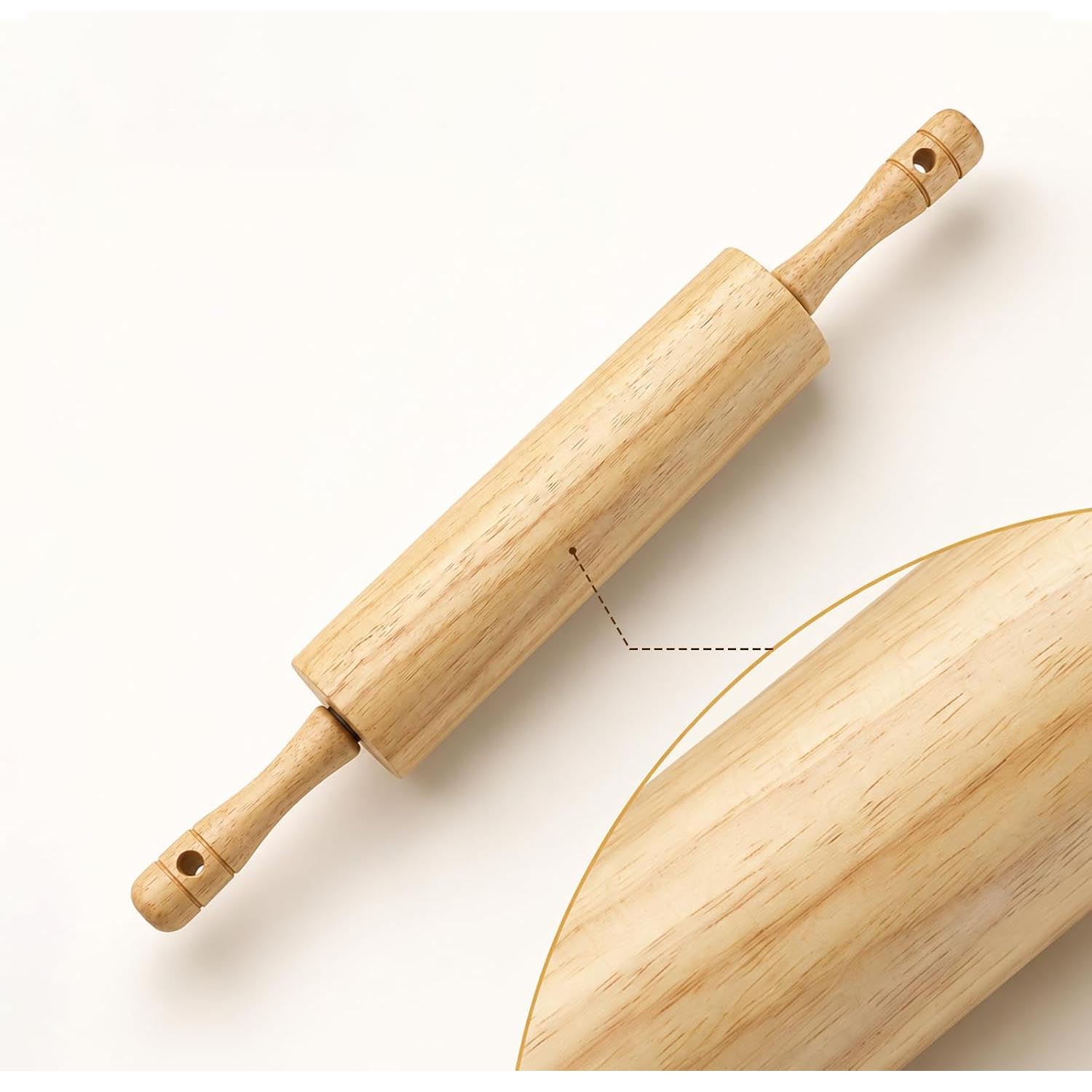 Natural Rubber Wood Rolling Pin with Handles – Kitchen Baking Essential for Pizza, Cookies & Flatbread - Image 2