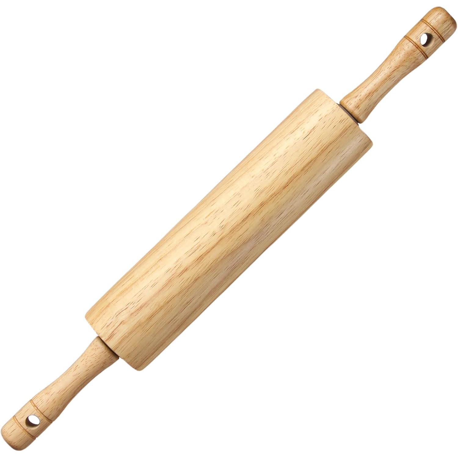 Natural Rubber Wood Rolling Pin with Handles – Kitchen Baking Essential for Pizza, Cookies & Flatbread