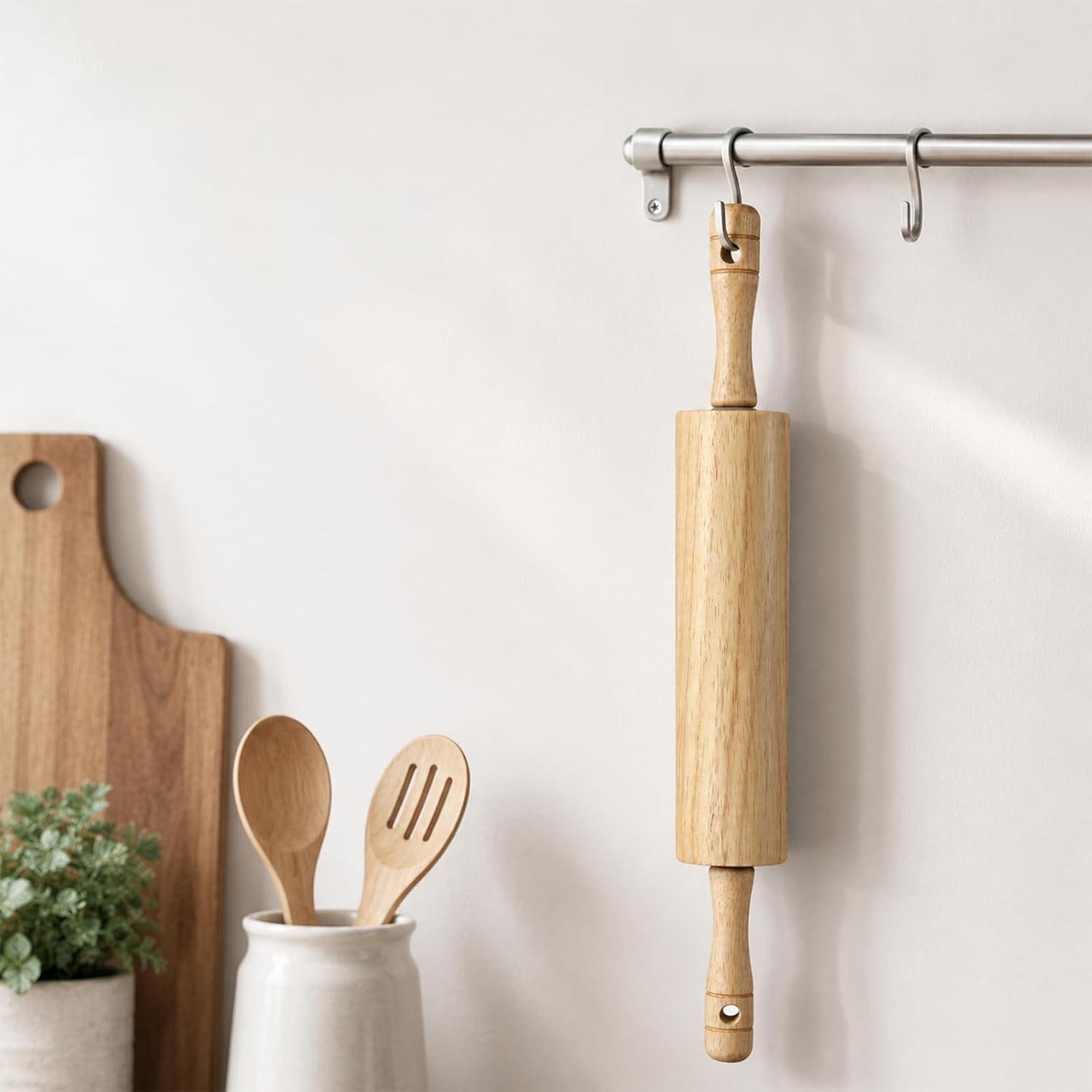 Natural Rubber Wood Rolling Pin with Handles – Kitchen Baking Essential for Pizza, Cookies & Flatbread - Image 4