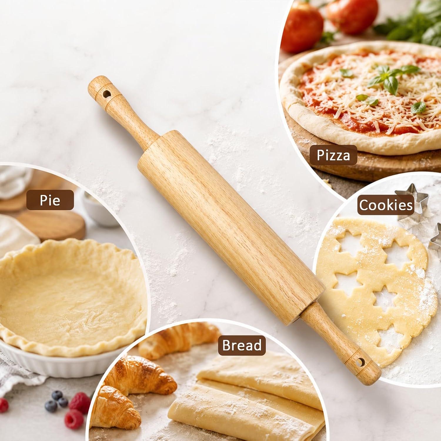 Natural Rubber Wood Rolling Pin with Handles – Kitchen Baking Essential for Pizza, Cookies & Flatbread - Image 5