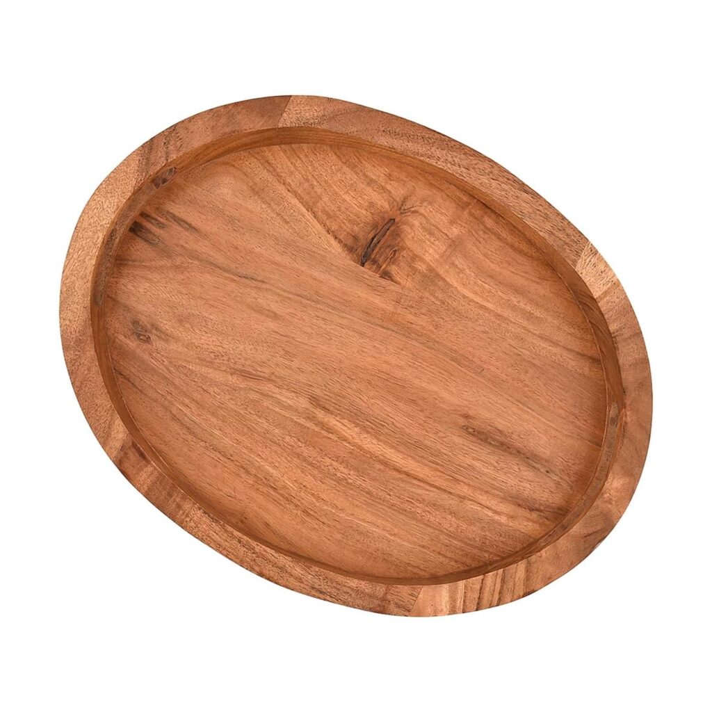 Acacia Wood Oval Serving Tray with Handles – Large Food Serving Tray for Living Room, Home & Dining Table