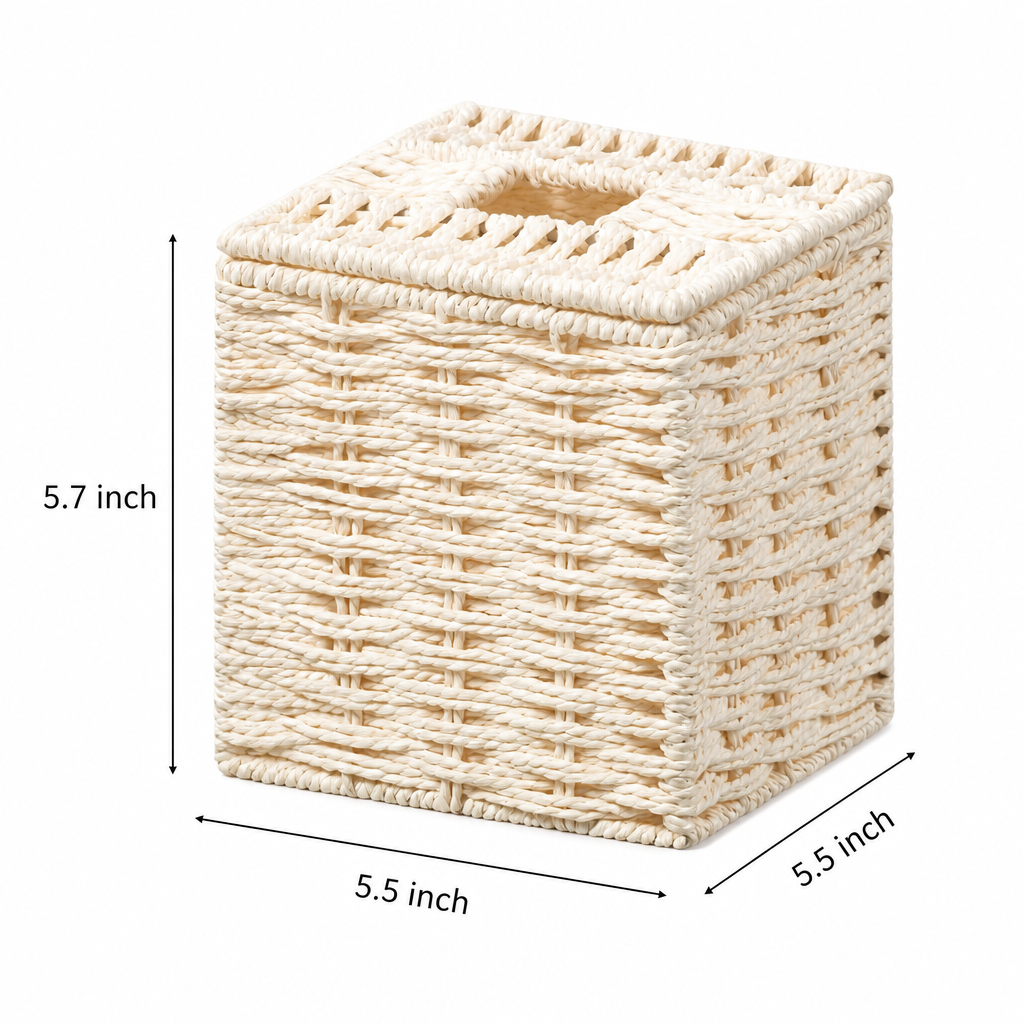 Paper Rope Woven Tissue Box Cover Square Handmade Tissue Holder for Home Living Room Bedroom Decor - Image 2
